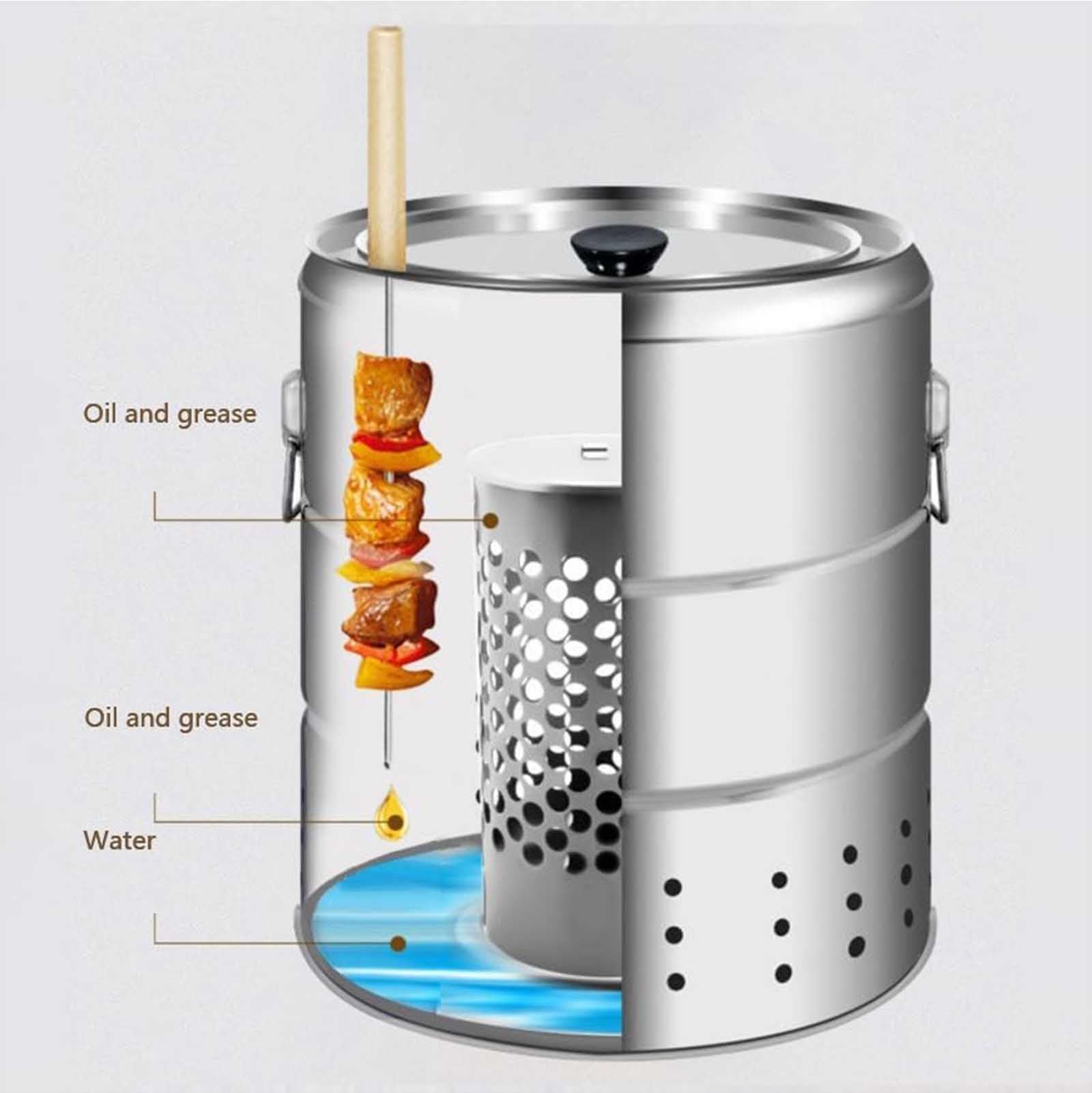 Grill na węgiel drzewny ze stali nierdzewnej z 28 akcesoriami, bezdymna przenośna konstrukcja beczki, duża pojemność, 360°, do gotowania na świeżym powietrzu