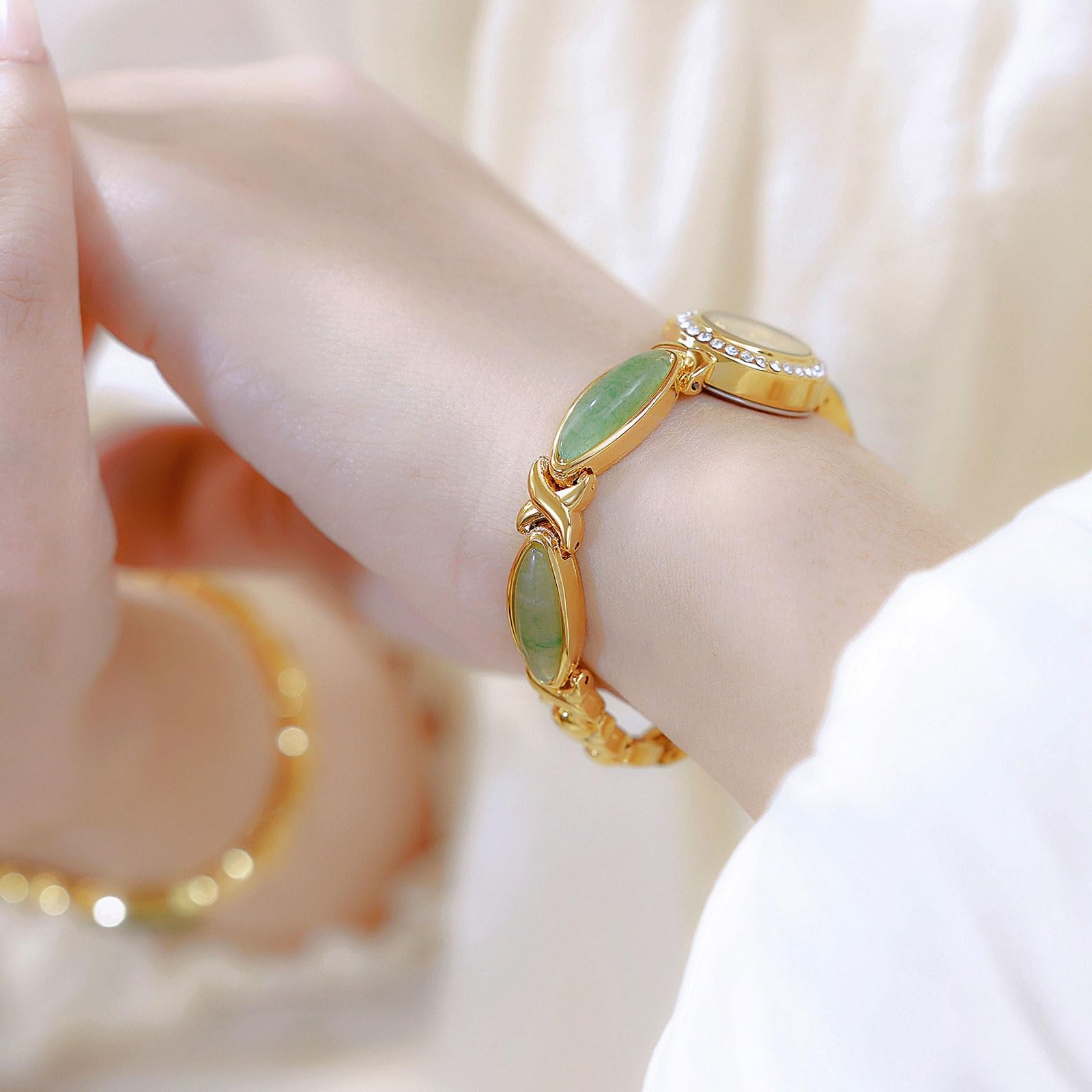 Confezione da 2 orologi al quarzo con quadrante ovale in avventurina naturale e nefrite, orologio con bracciale impermeabile, regalo alla moda for donna