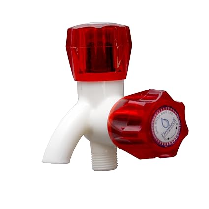Droptech PVC Two Way BIB Cock Tap Wall Mounted for Kitchen/Bathroom Crystal Red Made of Virgin ABS Plastic Material Pack of 1, Polished