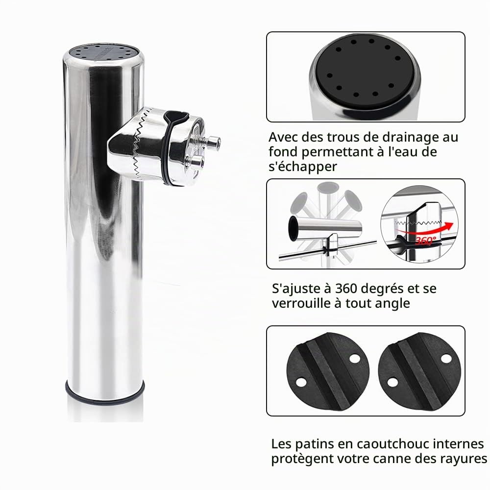 Geloo Lot de 2 Supports de Canne à pêche en Acier Inoxydable réglables sur Rails de Montage de qualité Marine pour Bateau, Yacht pour Rail de 18 mm à 26 mm