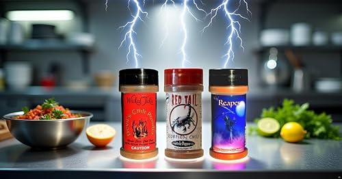 Miniatura 8 de Wicked Reaper Extreme Chili Powder Gift Set, paquete de 3 – Ghost, Scorpion, Carolina Reaper, botellas de 2 onzas