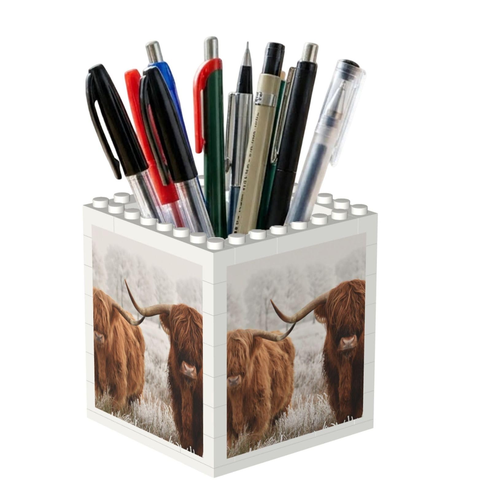 Poadnly Scottish Cow, Pen Pot Pencil Holder for Office Home School, Compact Desk Organiser for Office Stationery