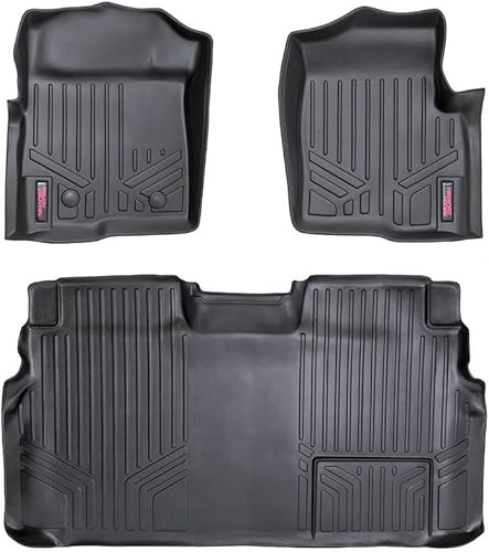 Rough Country Alfombrillas para todo tipo de clima para Ford F-150 Crew Cab (2011-2014), antideslizante, impermeable, flexible, juego delantero y