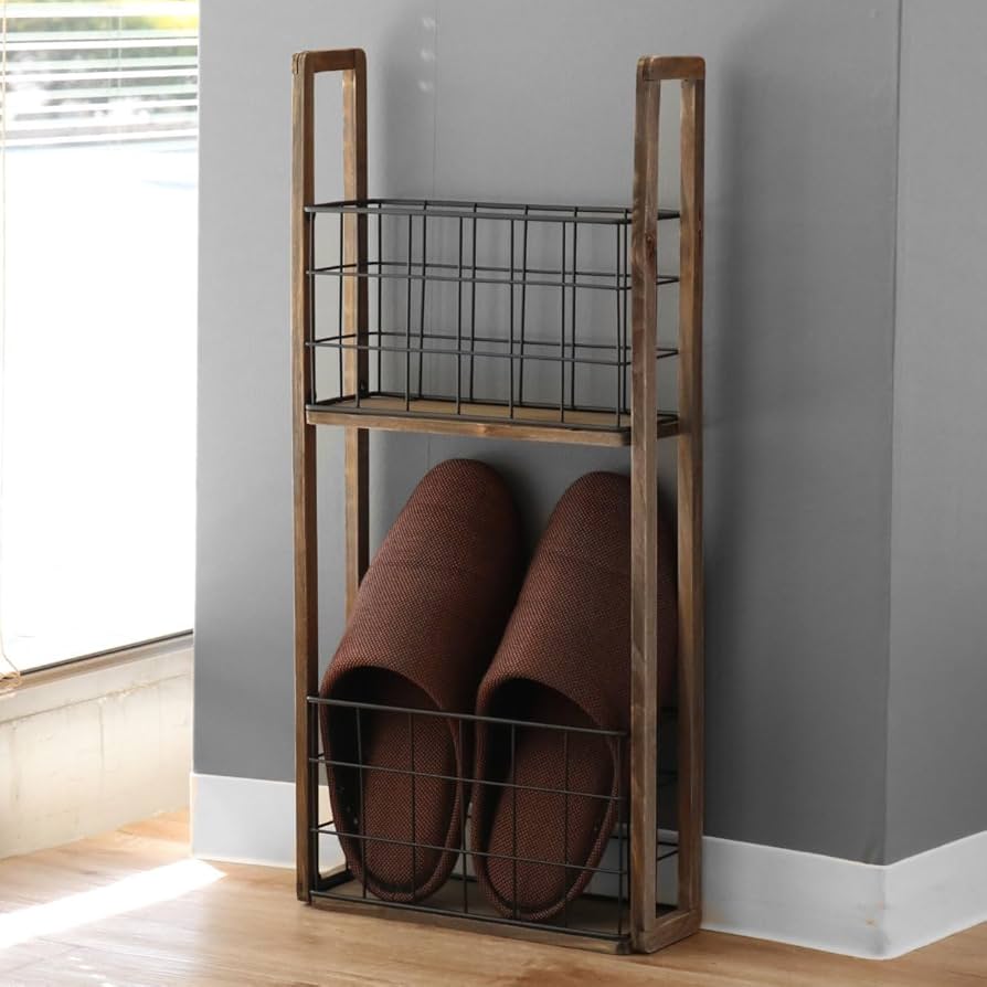 Amazon｜スリッパラック スリム 木製 杉 バスケット