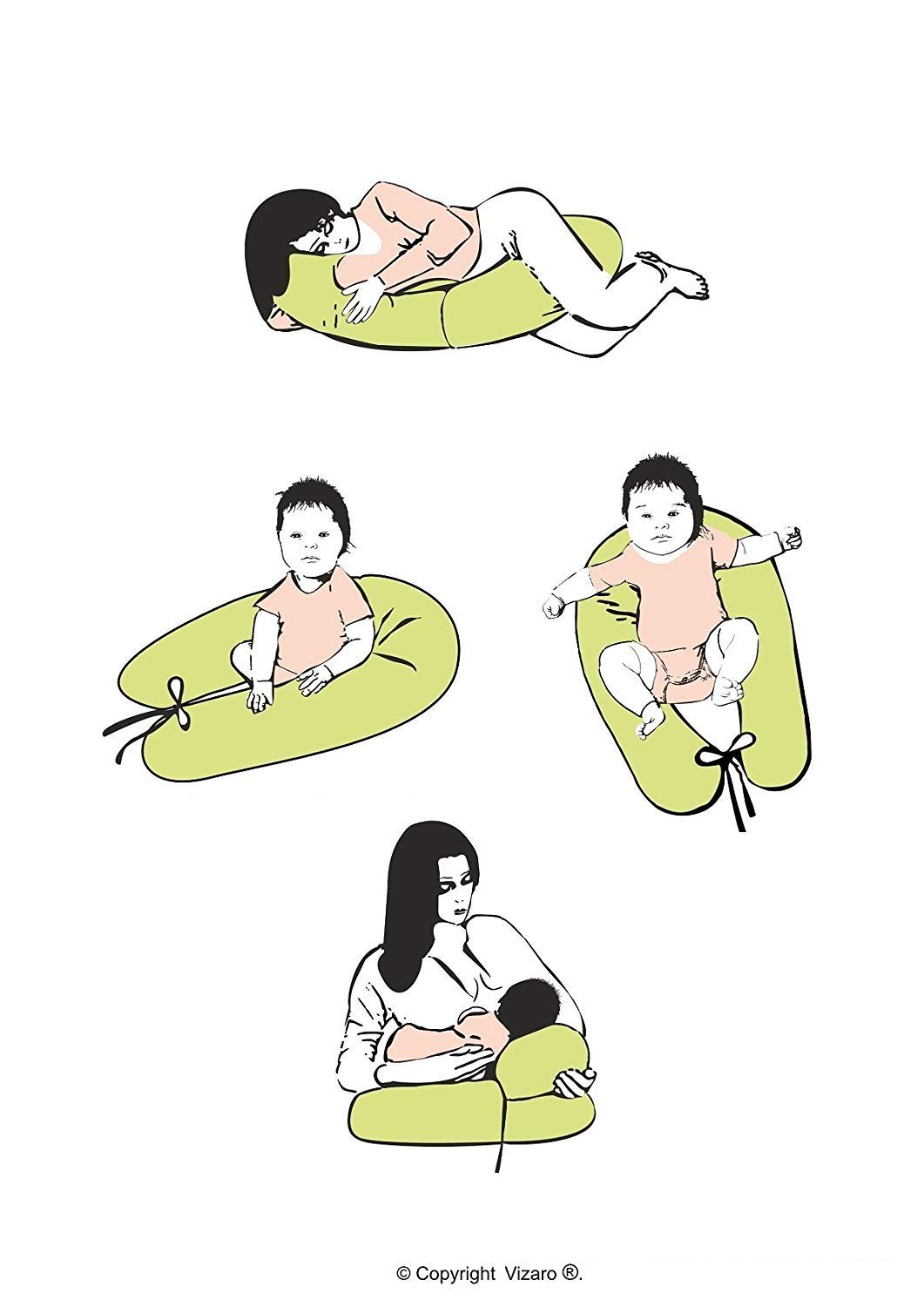 Vizaro - Cojín Lactancia y Dormir Embarazo - Maternal - 190cm - Almohada para Dormir de Lado - Funda 100% Algodón Premium - Hecho UE, OekoTex