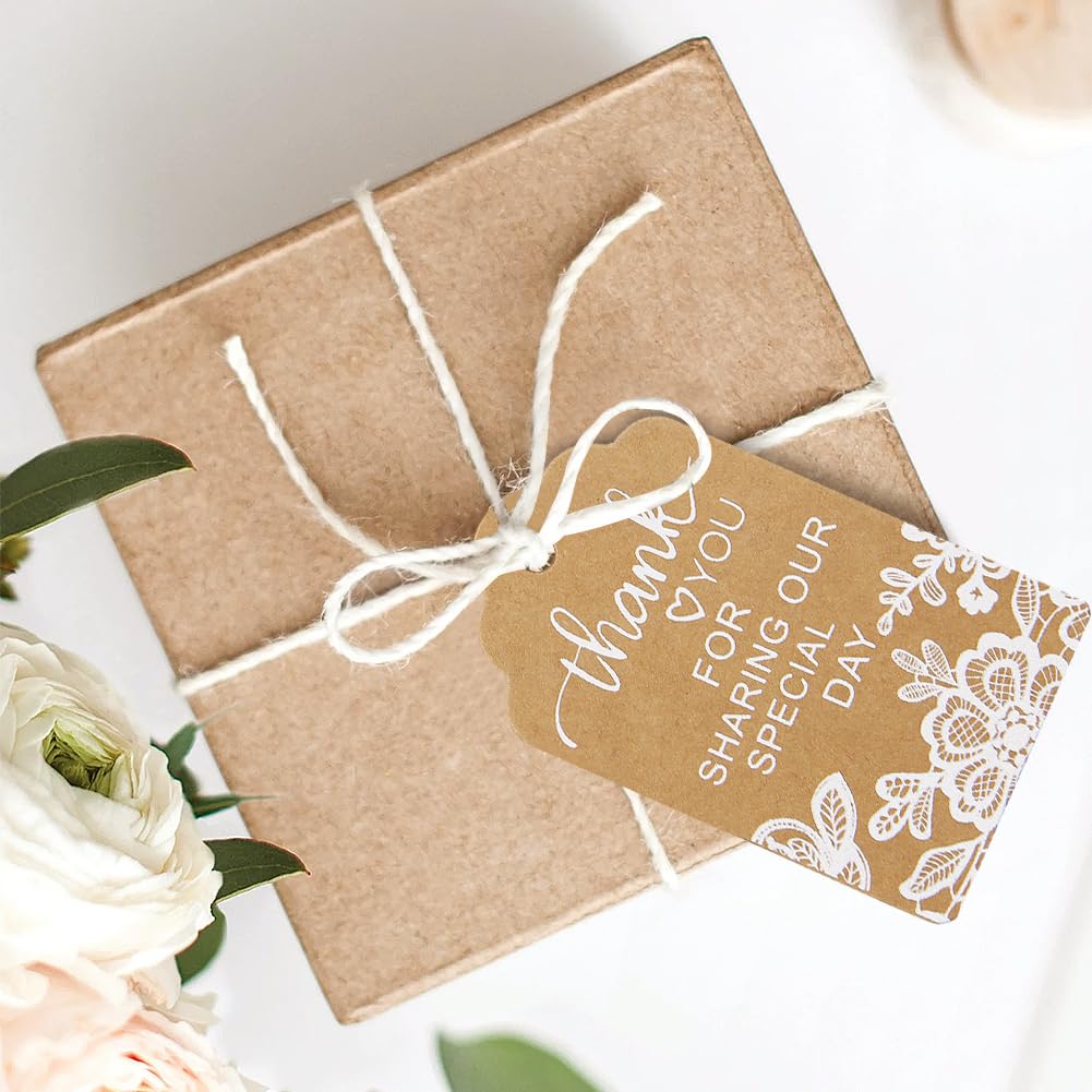 Lot De 50 étiquettes De Remerciement Mariage Kraft - 7x4 Cm, Avec Ficelle De Jute 10m - Pour Cadeaux, Faire-part, Décoration