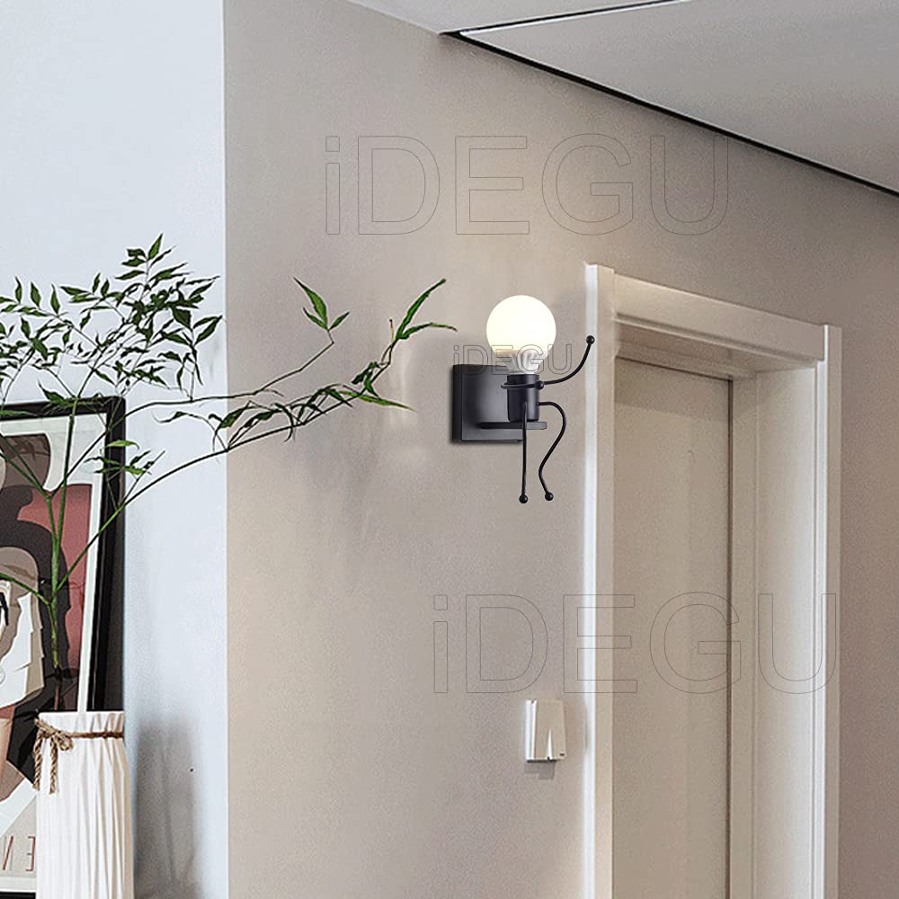 iDEGU 2 Pack Applique Murale Moderne Lampe Murale Style Humanoïde Créatif LED Luminaire Décoration Applique Intérieure pour Chambre d'enfants Salon Couloir (Noir)