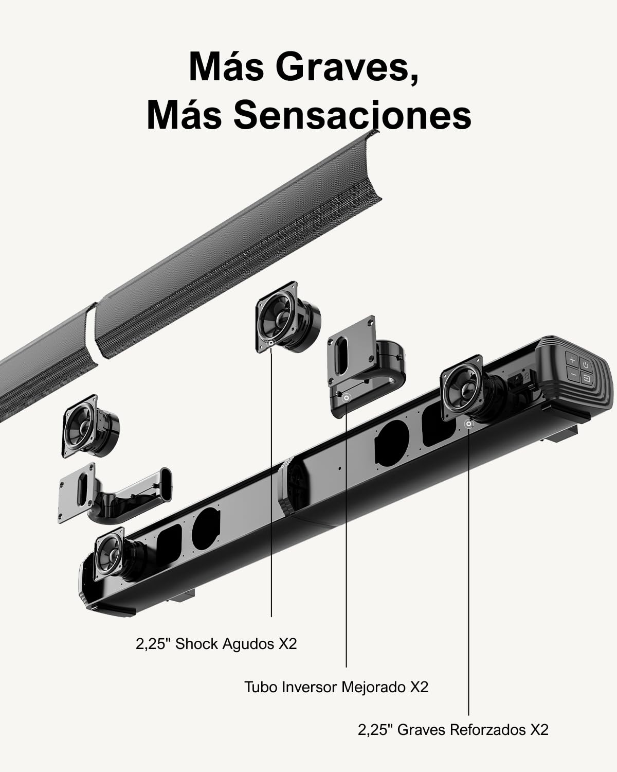 ULTIMEA 2.2ch Barra de Sonido para TV, 2 en 1 Soundbar Divisible con VoiceMX y BassMX, Bluetooth 5.3, 6 Modos de Ecualización, Graves Ajustables, Conexión ARC/Óptico/Aux, Apollo S40 Pro