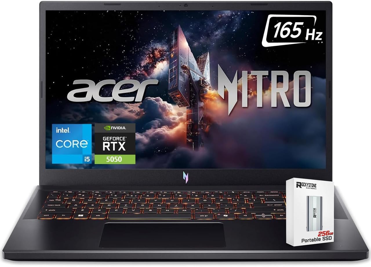 acer Nitro V 15 Gaming Laptop, 15.6" FHD 165Hz Display, 13th Intel 8-Core i5-13420H(>Intel i7-1260P), NVIDIA GeForce RTX 5050 8GB GDDR7 Graphics, Backlit KB, Win11 Home, W/256GB PSD(16GB|512GB SSD)