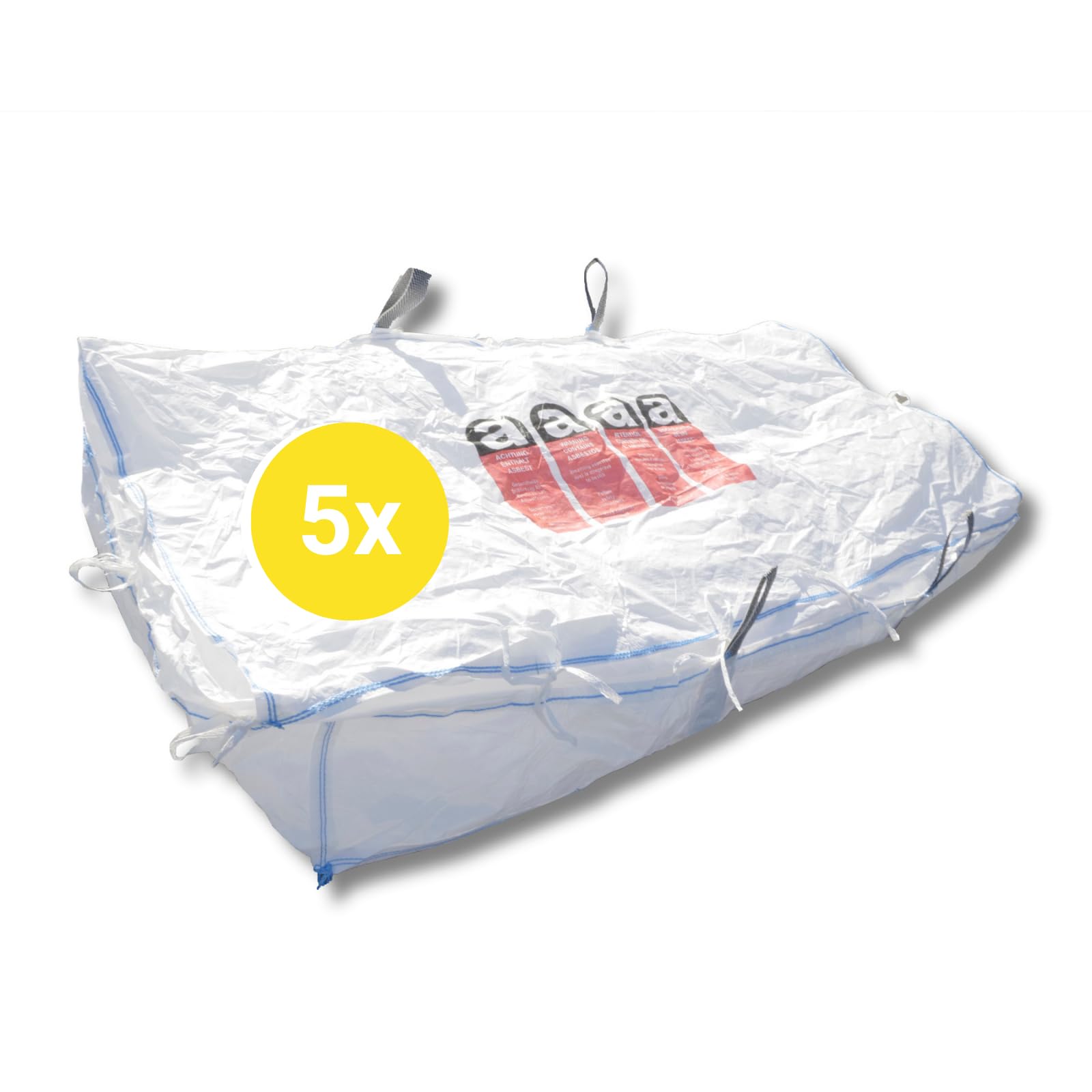 dm-folien Plattensack Asbest 320x125x30cm I 5 Stück I SWL 1.500 kg I Asbest Sack mit 4 Hebenschlaufen I Big Bags für Asbest I Big Bags Säcke mit Schürze I stabil & beschichtet