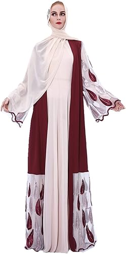 Vestido musulmán para mujer de encaje recortado Abaya botón frontal musulmán Maxi Kaftan Kimono