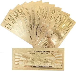 24k Gold Plated 100 Dollar Bills, Gold Foil 100 USD Money Banknotes Crafts Amazing Detail & Authentic Look