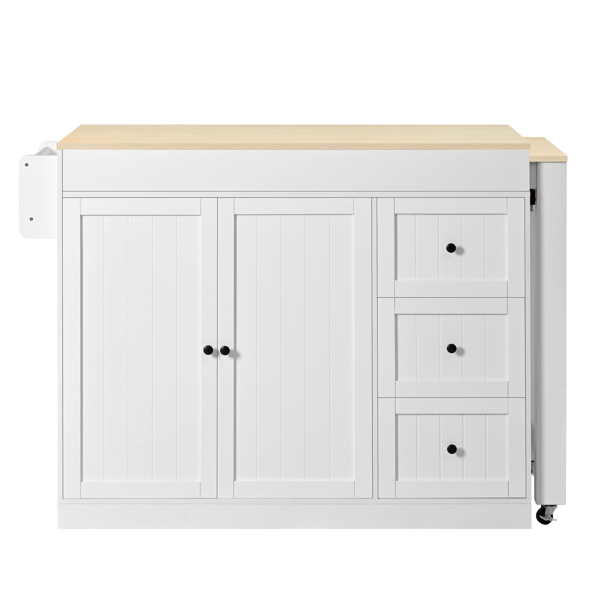 TIZZ Isola della cucina su ruote, zona pranzo allungabile isola cucina con portaspezie e cassetti, mobile autoportante, ideale per cucina e sala da pranzo (bianco)