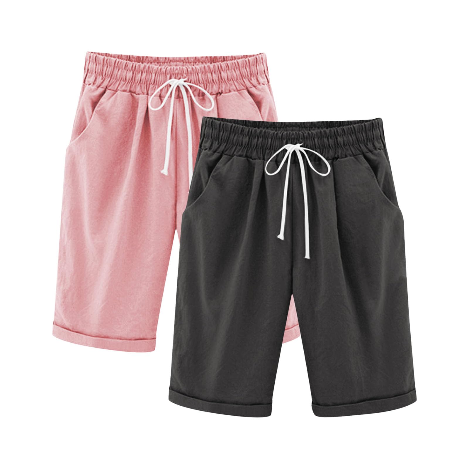 duxyoz Girls Casual Bermuda Shorts Kids Cotton Linen Pants Knee Length High Waisted Summer Shorts Lightweight Comfy Drawstring Short Bottoms Solid Color Beach Pants Joggers with Pockets 12-13 Years