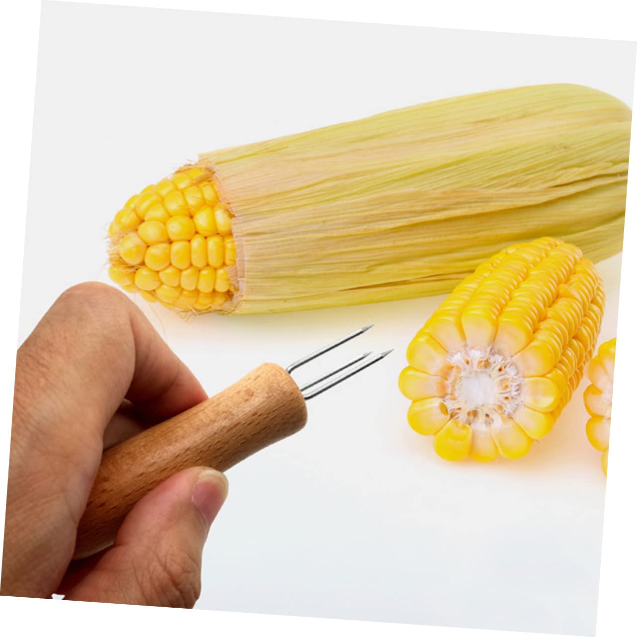 HANABASS 18 Stk Maisgriffe grillgabel grill zubehör Edelstahlgabel camping essgeschirr Maiskolben cob bbq Kochgabel Lebensmittel Zinken Tischgabeln Maisgabeln Essensgabeln Bambus