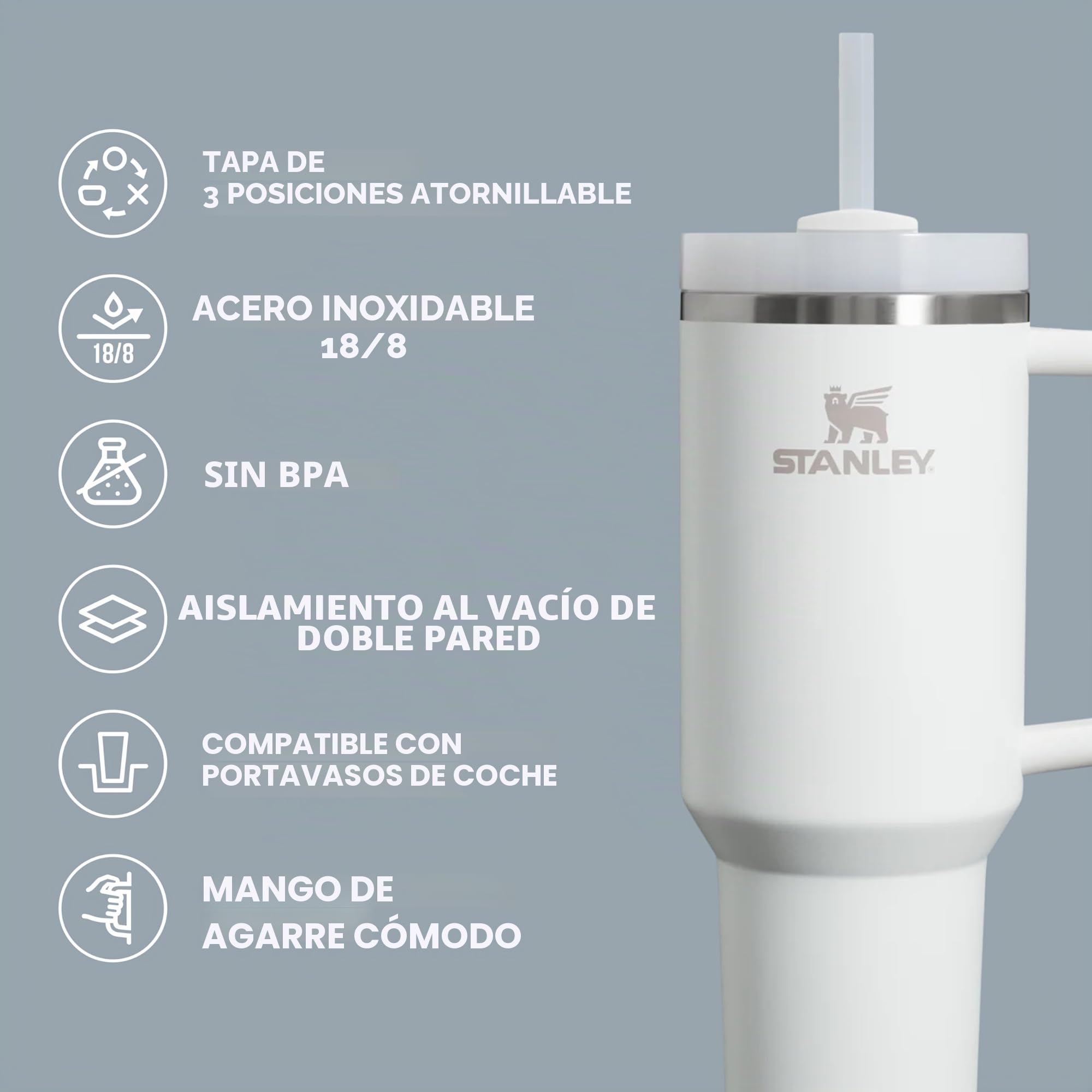 STANLEY Quencher H2.0 FlowState - Vaso aislado al vacío de acero inoxidable con tapa y popote para agua, té helado o café, batidos y más, pomelo, 20 onzas