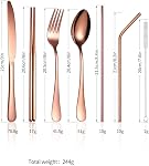 Travel Portable Utensils, Reusable Stainless Steel Flatware Set with Case, Portable Camping Cutlery Set for Lunch Box, 8-Piece Including Knife Fork Spoon Chopsticks Cleaning Brush Straws (Rose Gold)