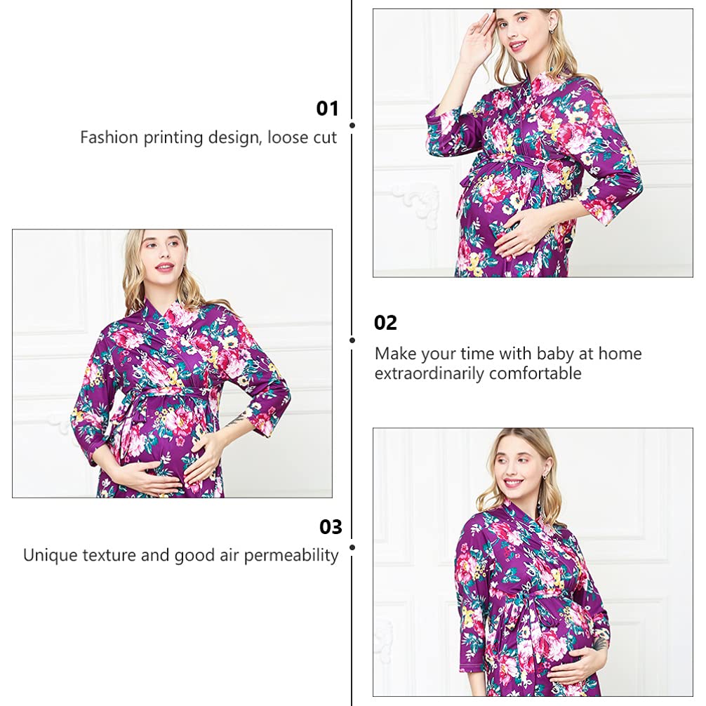 Abaodam 3 Pz Camicia da Notte Premaman Mom And Baby Matching Outfits Hospital Camicia da Notte Kimono da Donna Fajas Post Parto da Donna Mancare Viola Cardigan Sciolto Cotone