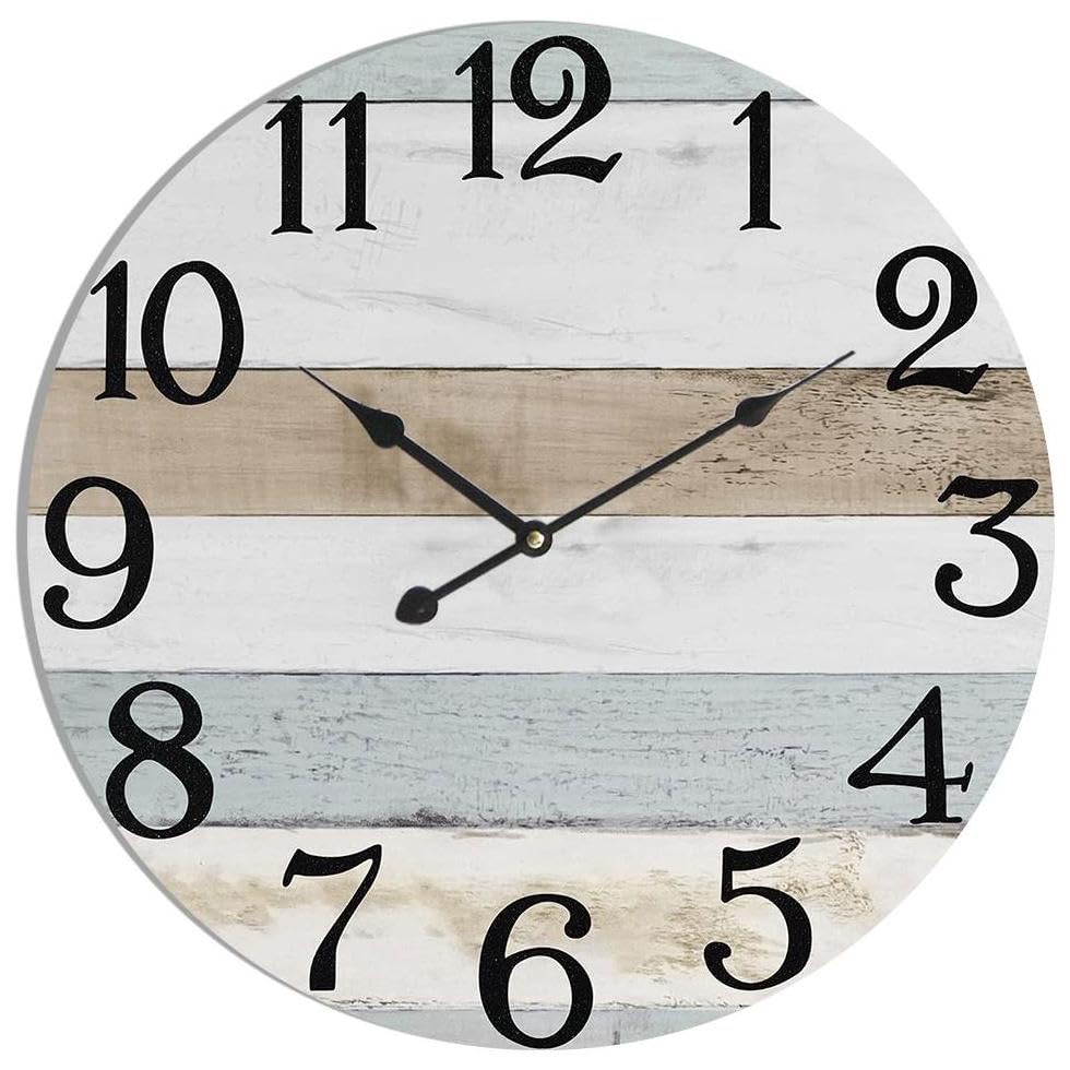 24 inch Vintage Wall Clock, Retro Coastal Wall Clocks Spray Painting Rustic Farmhouse Clock Silent Clocks for Kitchen Living Room Beach Clock