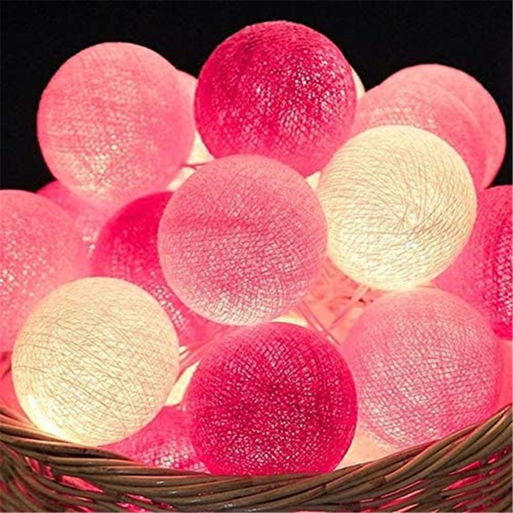 Cotton Ball LED Fairy Lights, Treer Upgraded Indoor Decoration Battery Powered 8 Mode Warm White String Night Light Enough to Decor Party/Indoor/Wedding/Festival (Pink,5m/50LED)