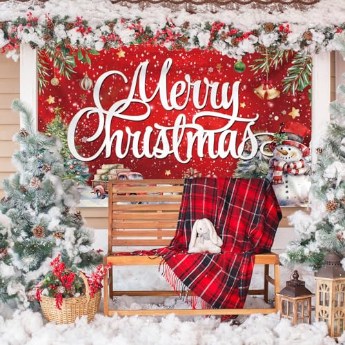 Image of Large Christmas Banner Decorations Red Flag Outdoor 72x44 Inch, Merry Christmas Gifts for Indoor Home House Decor Party Supplies, Yard Sign Background for Photography