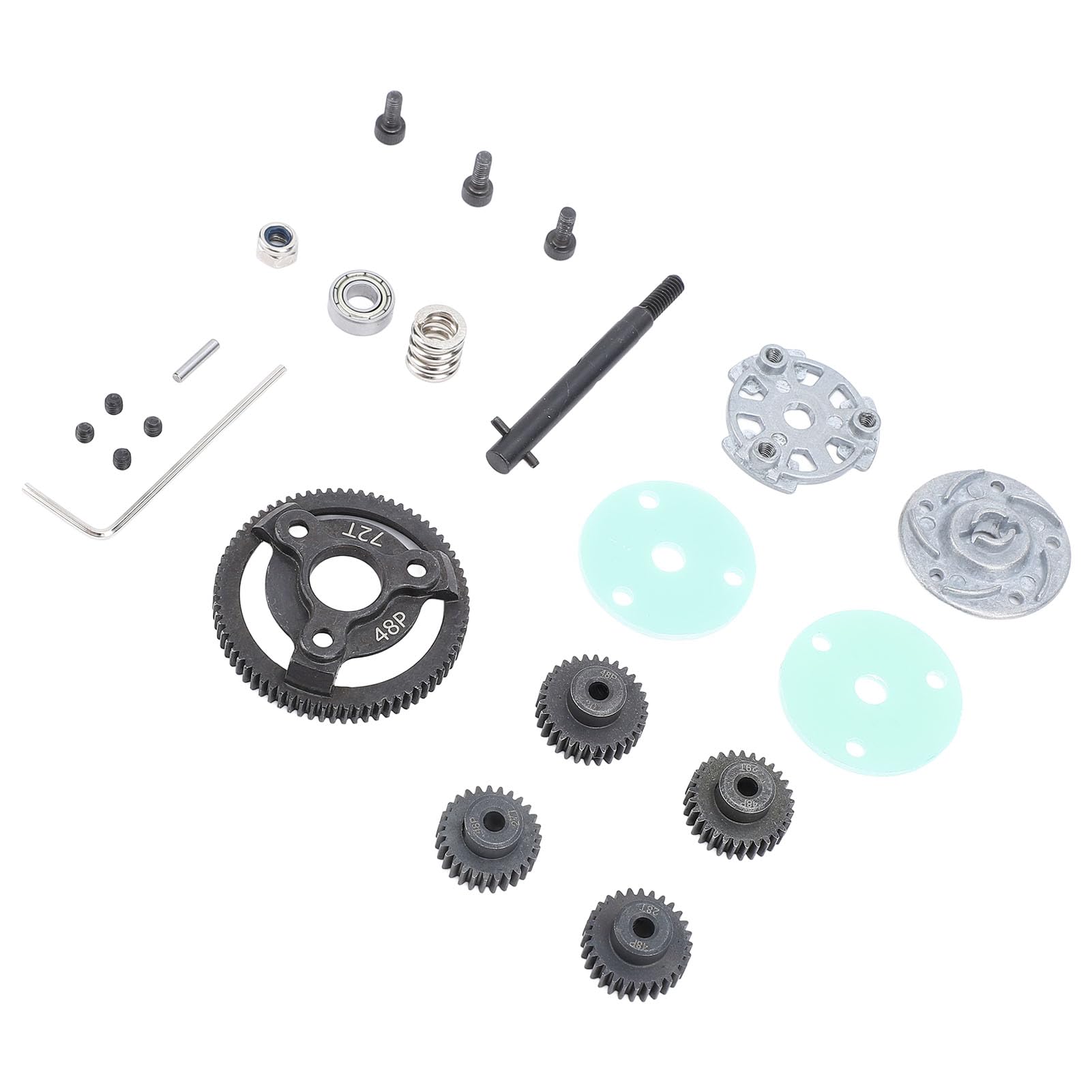 Metallgetriebesatz für Slash 2WD 1/10 RC Car, 72 Zähne großes Zahnrad mit 27T 28T 29T 30T Motorritzelschraubensatz