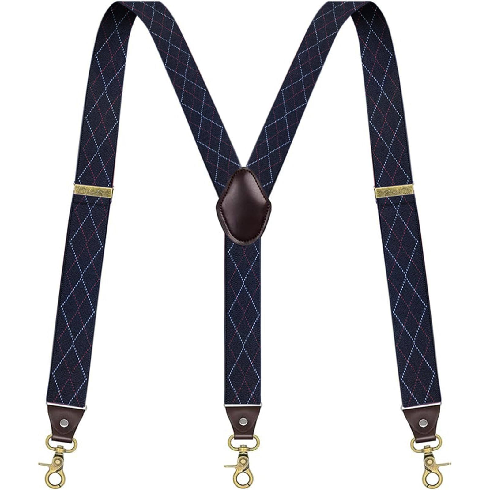 Mens Adjustable Y-Back Suspenders, with 3 Gold Clips Hooks for Jeans