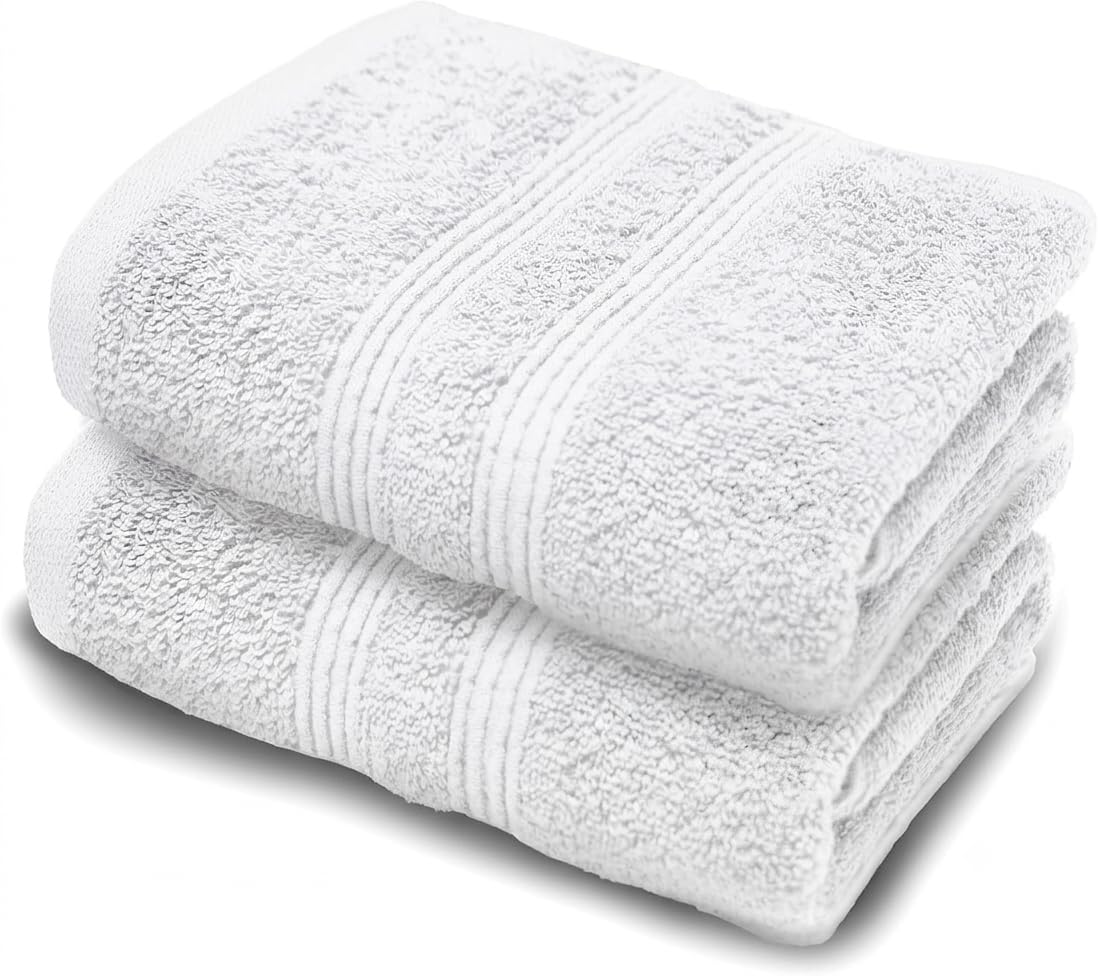 Makooz Premium Bathroom and Kitchen Hand Towels Pack of 2-500 GSM Combed Ring Spun 100% Egyptian Cotton - Quick Dry & Absorbent - Fast Drying Soft and Luxurious Bath Hand Towel Set - 50x85cm White