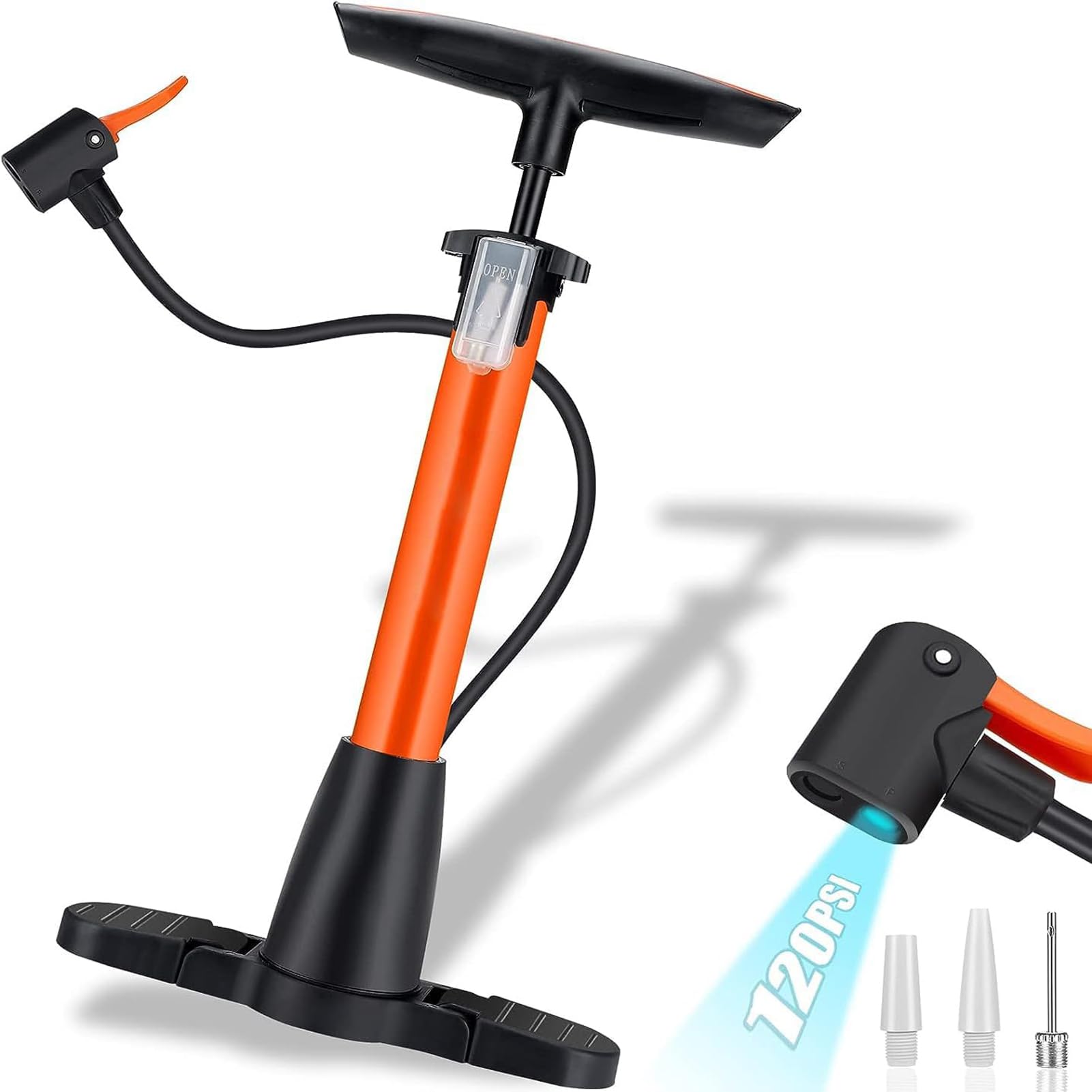 HIKKY Bike Pump,Portable Floor Bicycle Pump,120PSI High Pressure Bike Air Pump with 3 Ball Pump Needles, Compact Mini Bicycle Tire Pump,Basketball Manual Air Pump Inflator