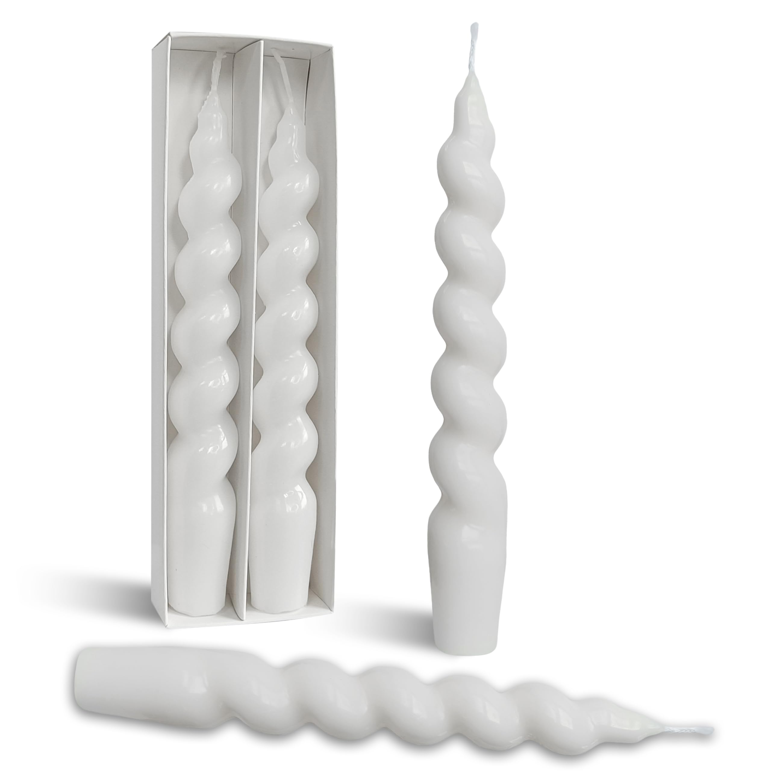 Spiral Taper Candles Unscented Twisted Candlesticks 7.5 Inch Smokeless White Handmade Short Candle Stick for Wedding Dinner Decor Creative Gifts 2 PCS