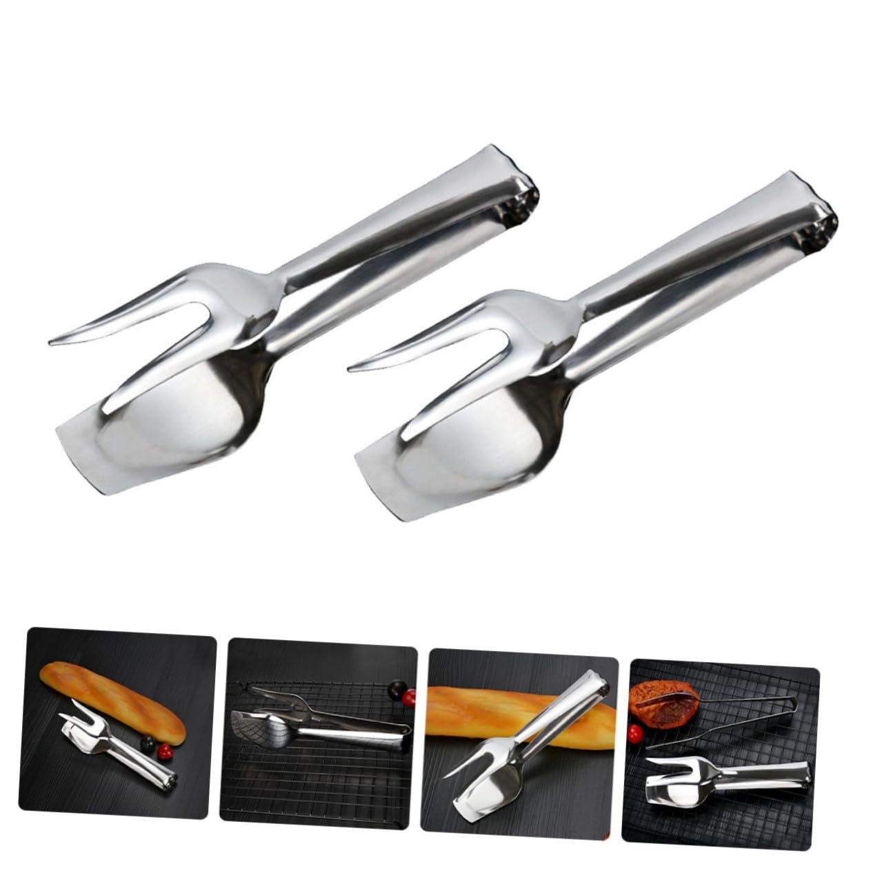 TOYANDONA 2 pezzi Pinze da Cucina in Acciaio Resistente per Servire Cibo Clip Alimentari Resistenti per Insalate Pane e Barbecue Impugnatura Sicura e Antiscivolo per Uso Domestico e Outdoor