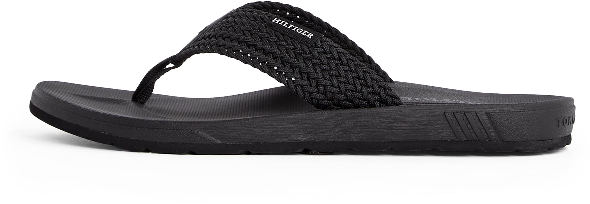 Tommy Hilfiger Men’s Moulded Flip Flops with Woven Straps, Black (Black), 7