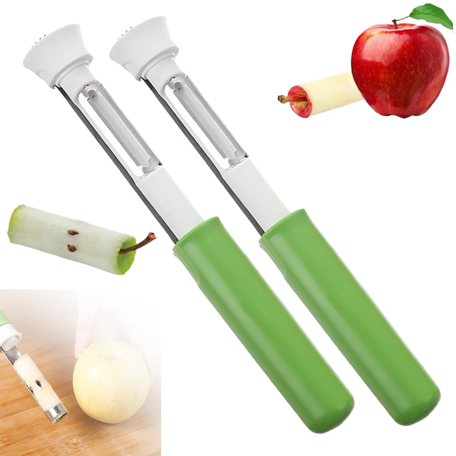 2 in 1 Corer Remover, 2024 New Stainless Steel Fruit Corer & Peeler 2 in 1 Kitchen Apple Peeler and Corer Tool Kitchen Core Removal Tool Fruit Corer Apple Peeler Corer (Green, 2 Pcs)