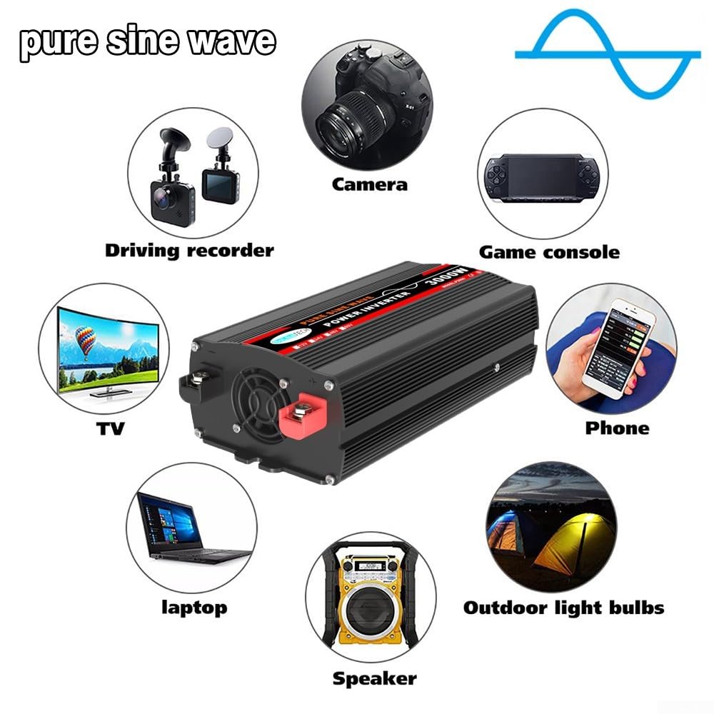 Soluzione energetica sostenibile Inverter a onda sinusoidale pura da 3000 W, ideale per avventure all'aperto (24 V 220 V)
