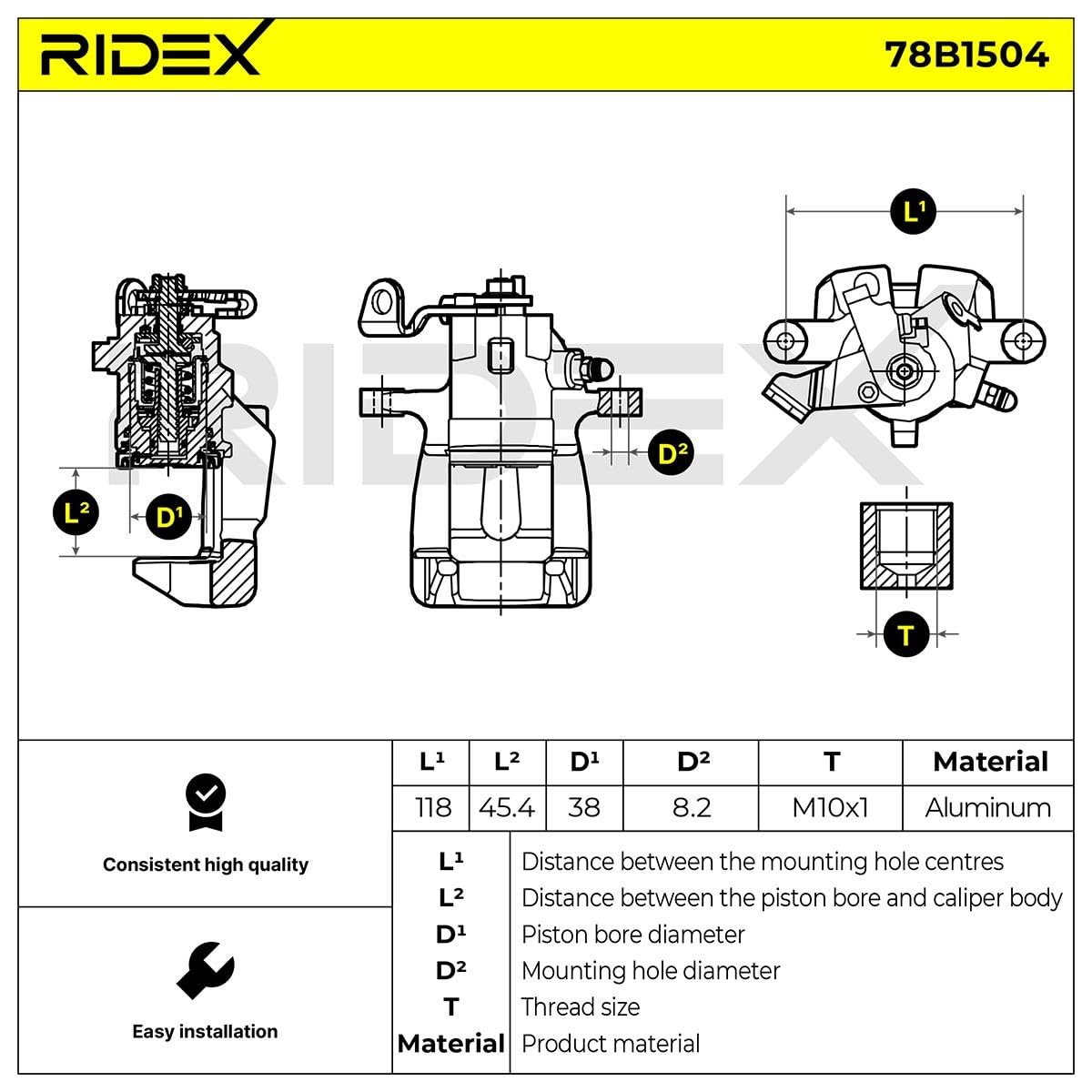RIDEX 78B1504 Pinza de freno Trasero Izquierda Trasero Compatible con RENAULT Avantime Furgón