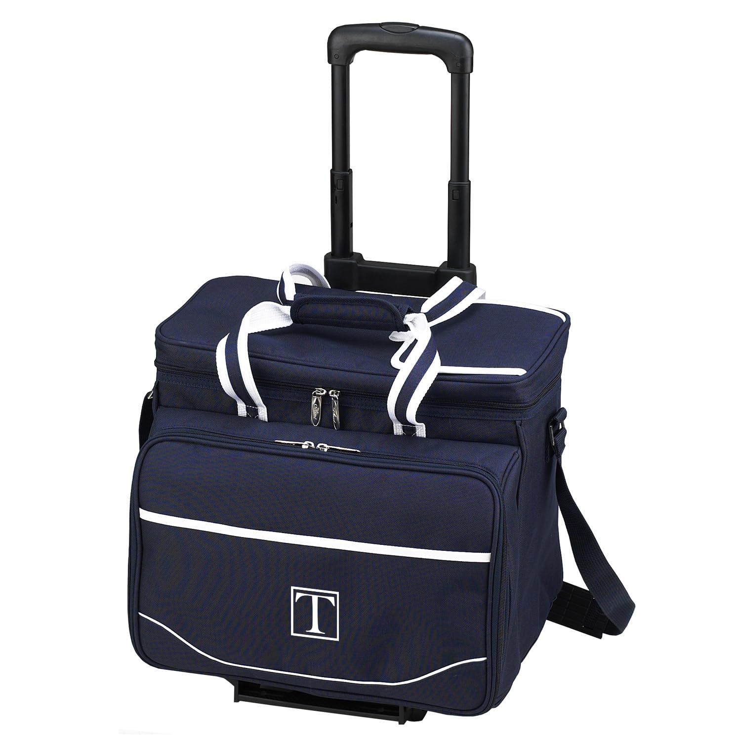 Picnic at Ascot Personalized Monogrammed Insulated Picnic Cooler with Service for 4 on Wheels-Designed & Assembled in The USA