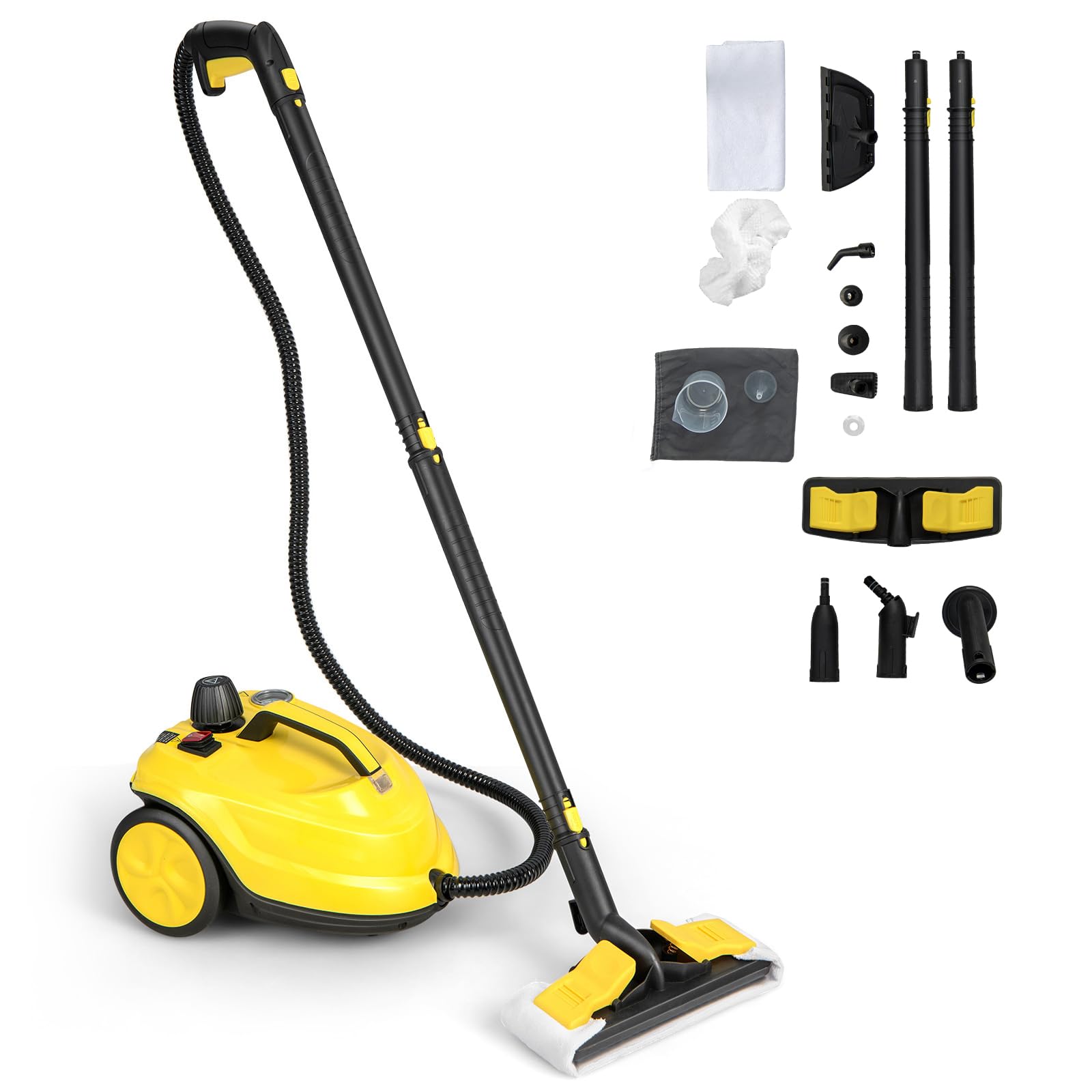 SOARS Potente Pulitore a Vapore 2000W, 14 Accessori, Pressione Massima 5 Bar, Temperatura 160℃, Riscaldamento Rapido 8 Minuti, Serbatoio 1,8L, per Pavimenti, Divani, Cucina, Superficie 108 m² (Giallo)