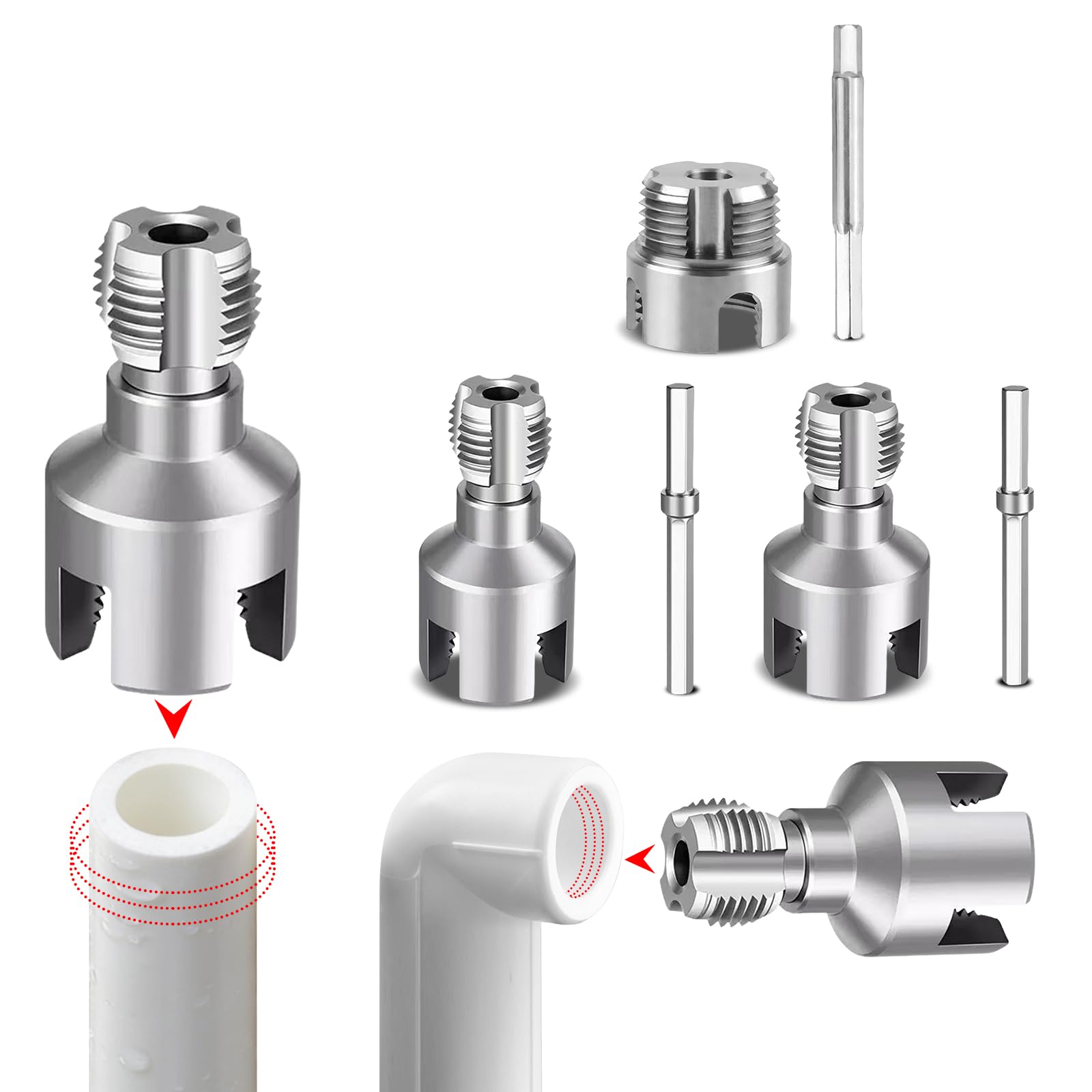 Herramienta de roscado de tuberías 4 en 1, kit de enhebrador interno y externo para tuberías de PVC de 3/4 pulgadas, ideal para proyectos de fontanería y reparaciones del hogar