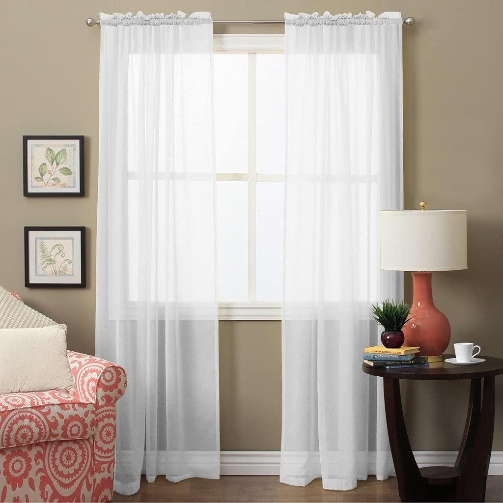 HooHero White Simple Solid Elegant Design Sheer Curtains Window Treatments Rod Pocket Top for Kids Nursery Room Tulle