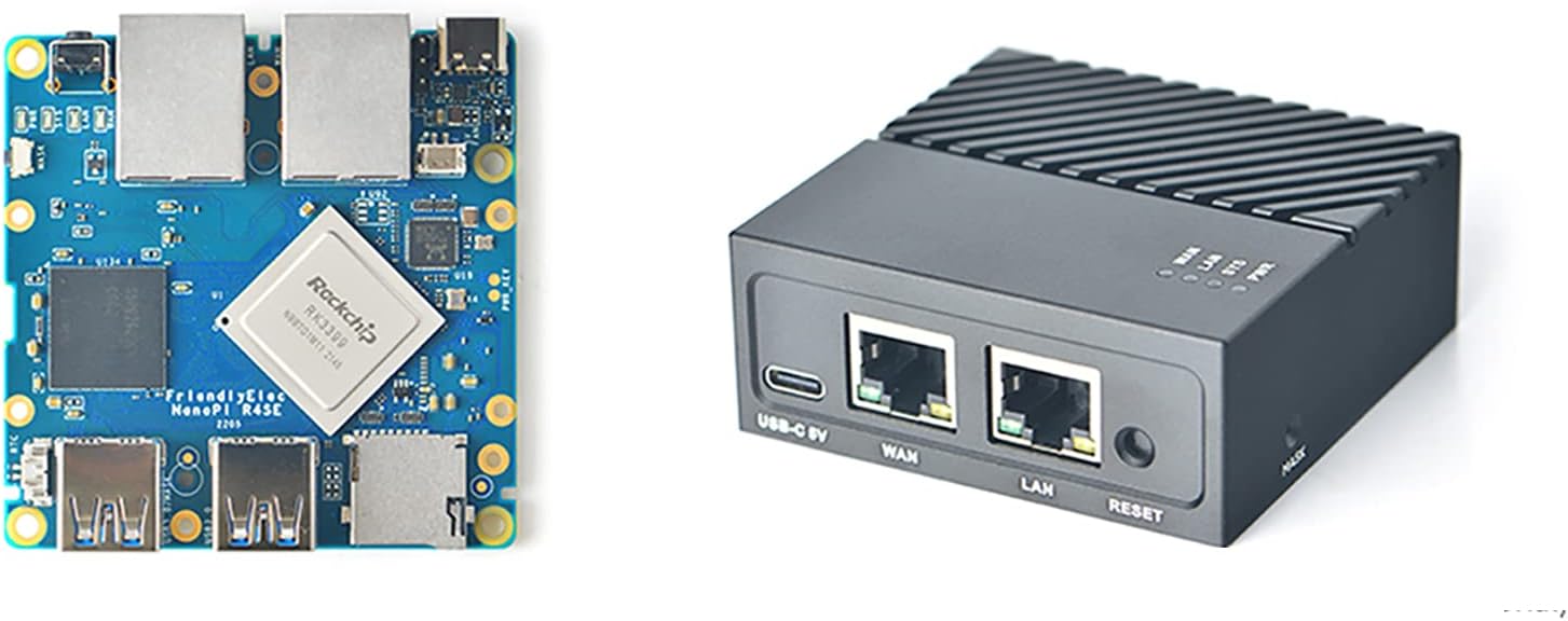 Nanopi R4SE Mini Portable Computer WiFi Router OpenWRT - Dual Gbps Ethernet Ports - LPDDR4 4GB RAM 32GB eMMC, Based in RK3399 SoC for IoT NAS Smart Home Gateway, Support Linux Ubuntu (No MAC Chip)