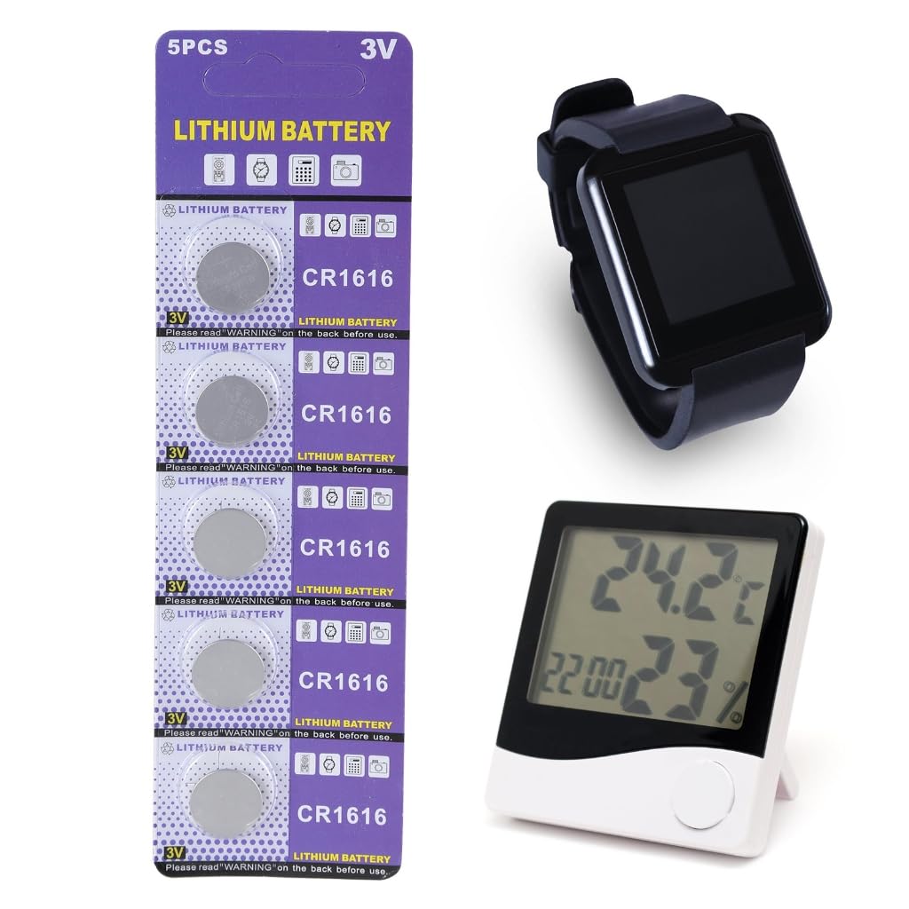 5 batterie a bottone CR1616 da 3 V al litio per orologi e sensori di temperatura
