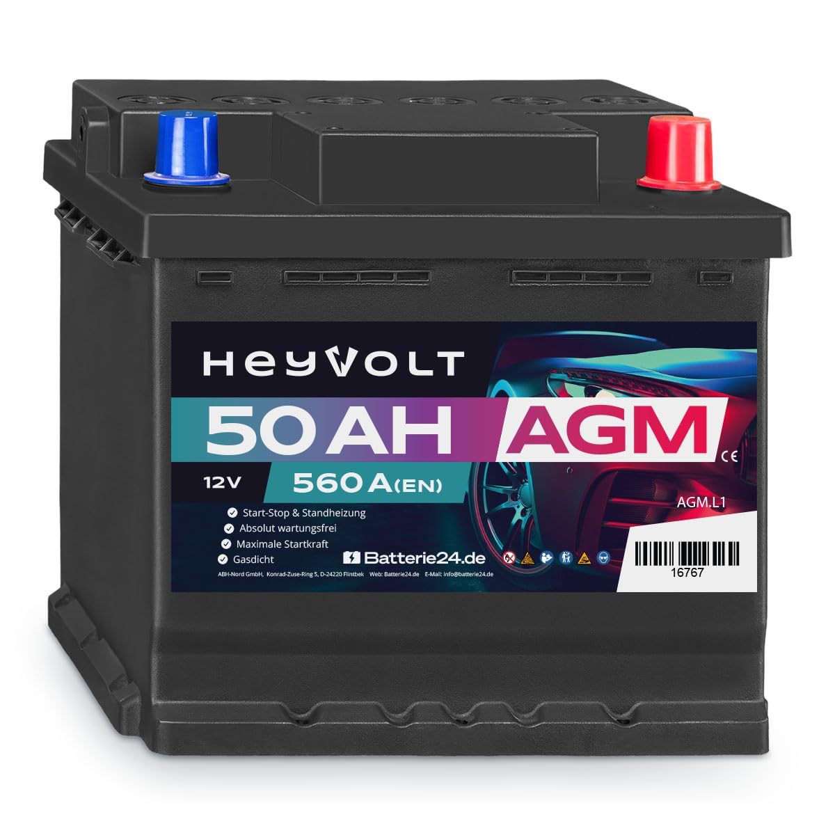 HeyVolt AGM Autobatterie 12V (50Ah)