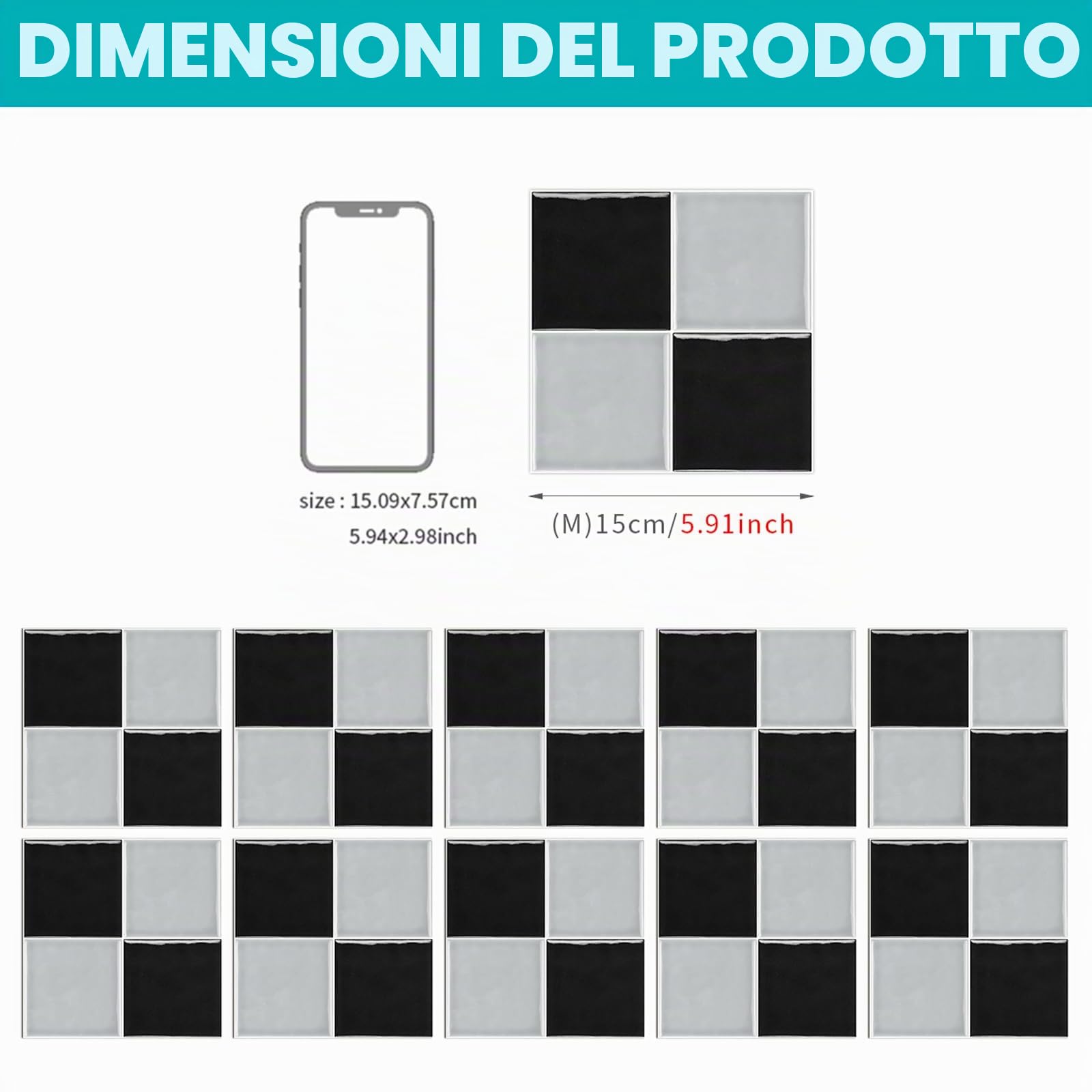 Adesivi per Piastrelle 40 Pezzi 15x15CM Autoadesive da Parete Autoadesivo Decorazione Adesivo murale in PVC Peel and Stick Tiles per Bagno,Cucina,Soggiorno