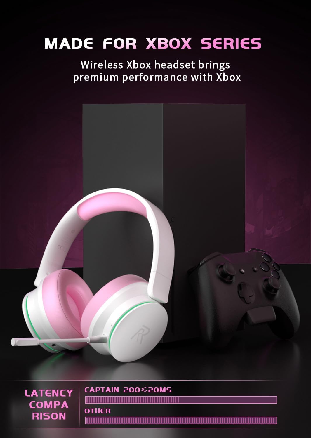 RYR Wireless Gaming Headsets, Bluetooth 5.3, 3D Surround Sound, Rotatable Earmuffs, Gaming Headphones with Noise Canceling Microphones for Xbox Series X|S, Xbox One, PS5, PS4, Mac-Pinkwhite - Image 3