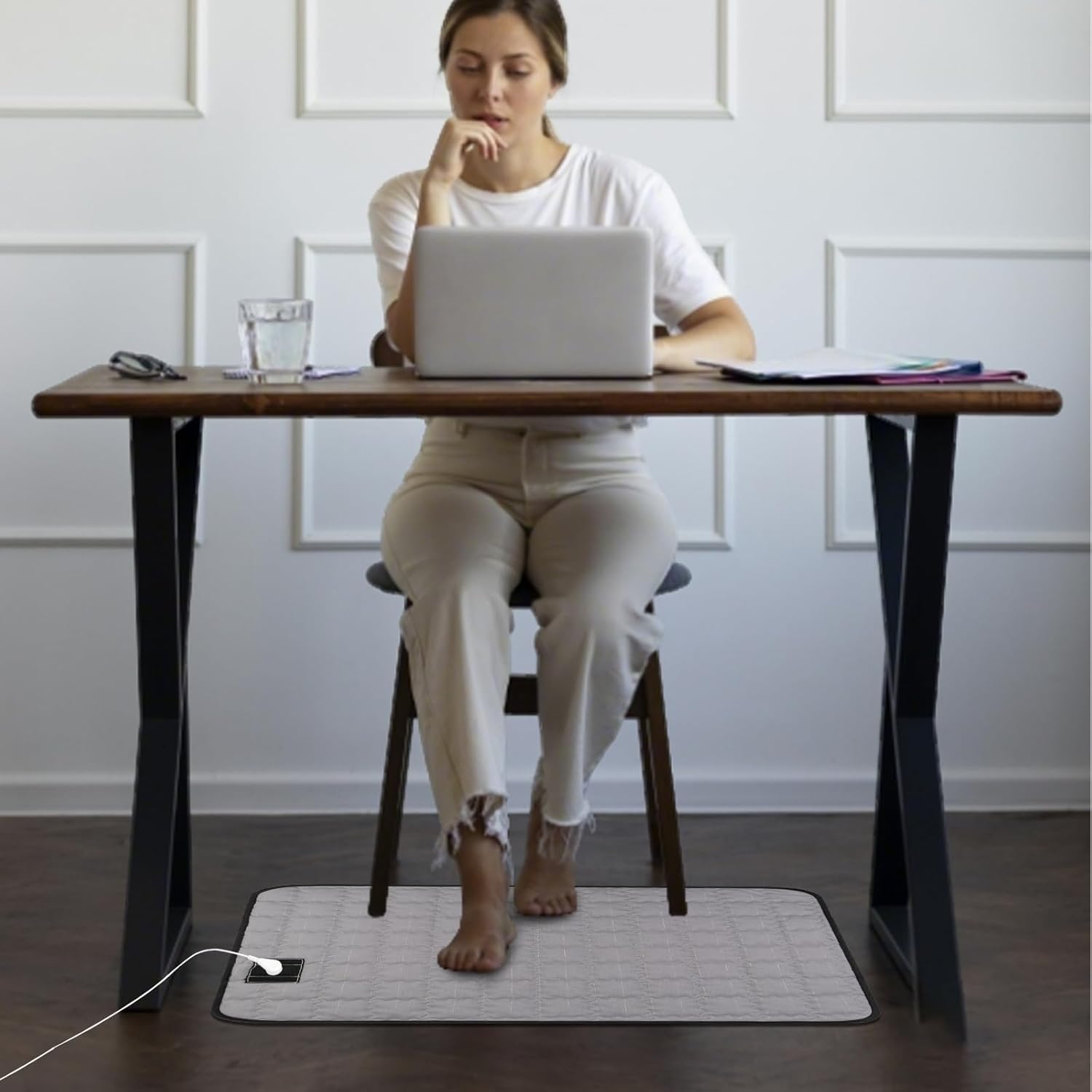 Grounding Mat for Feet, Grounding Bed Mat with Soft Cotton & Silver Fiber Improves Sleep Wellness, Grounding Mat for Bed Chair Couch (24x16 Inches, Grey)