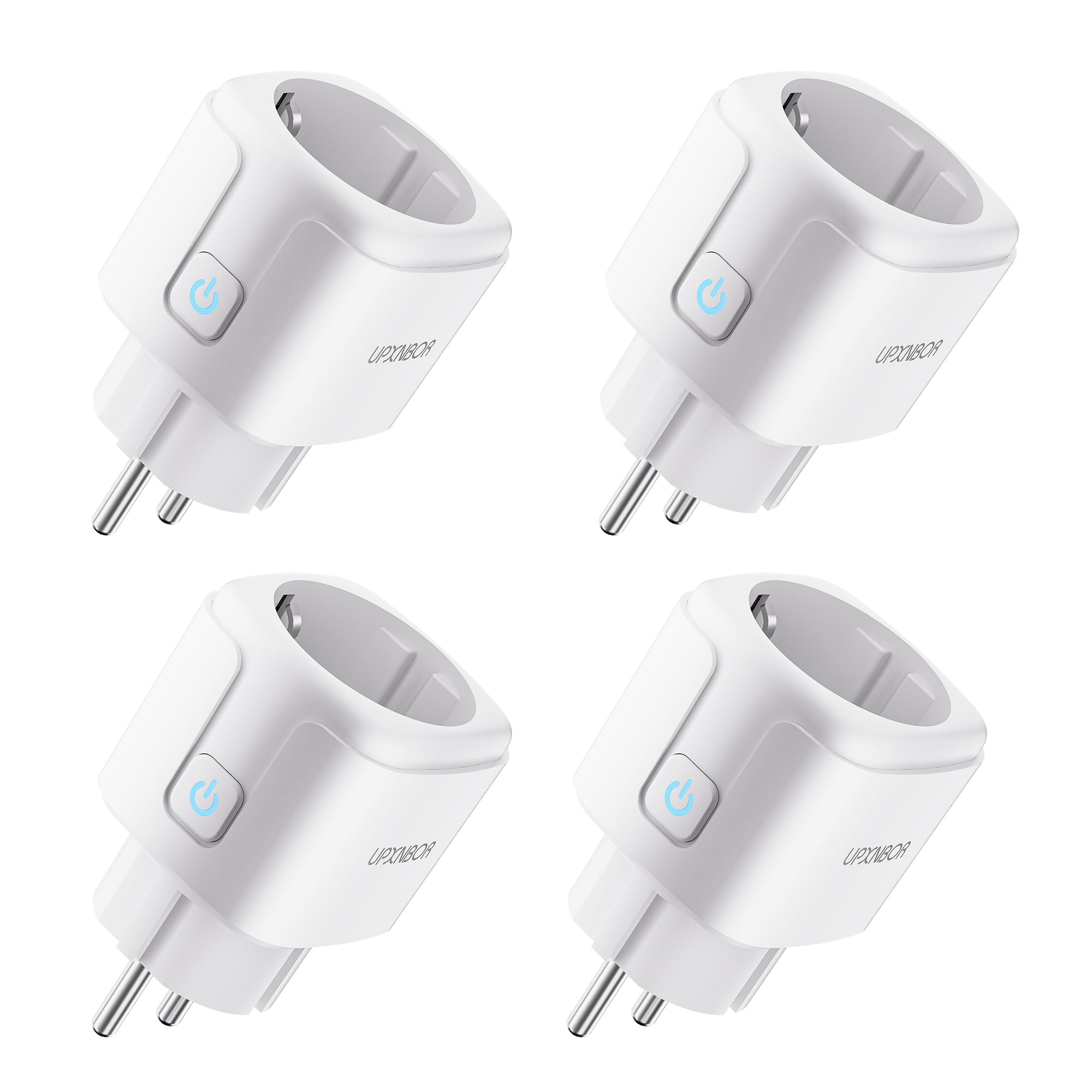 UPXNBOR Smart Steckdose, 16A Smart Home WLAN Steckdose mit Strommessung, Alexa Socket Funktioniert mit Alexa, Google Home, Timer & APP Fernzugriff, Kein Hub notwendig, Nur 2.4GHz WiFi (4er Pack)