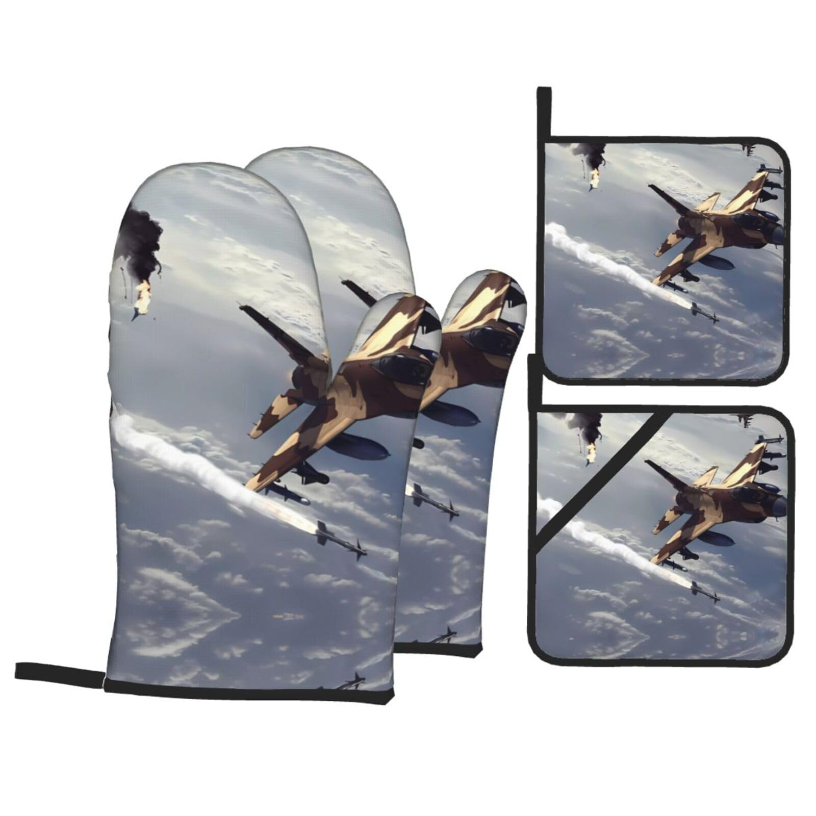 WHJSHOP Aircraft Prints Kitchen Layers: Waterproof Oven Covers for Safe Handling & Easy Cleanup – 4 Piece Heat Protection Bundle