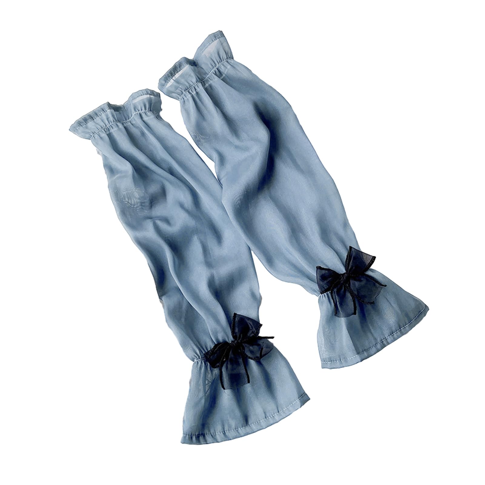 pofluany Sheer Mesh Arm Sleeve Tulle Lace Long Fingerless Gloves UV Protection Ice Silk Bowknot Sunscreen Sleeves for Party Outdoor Activities Blue