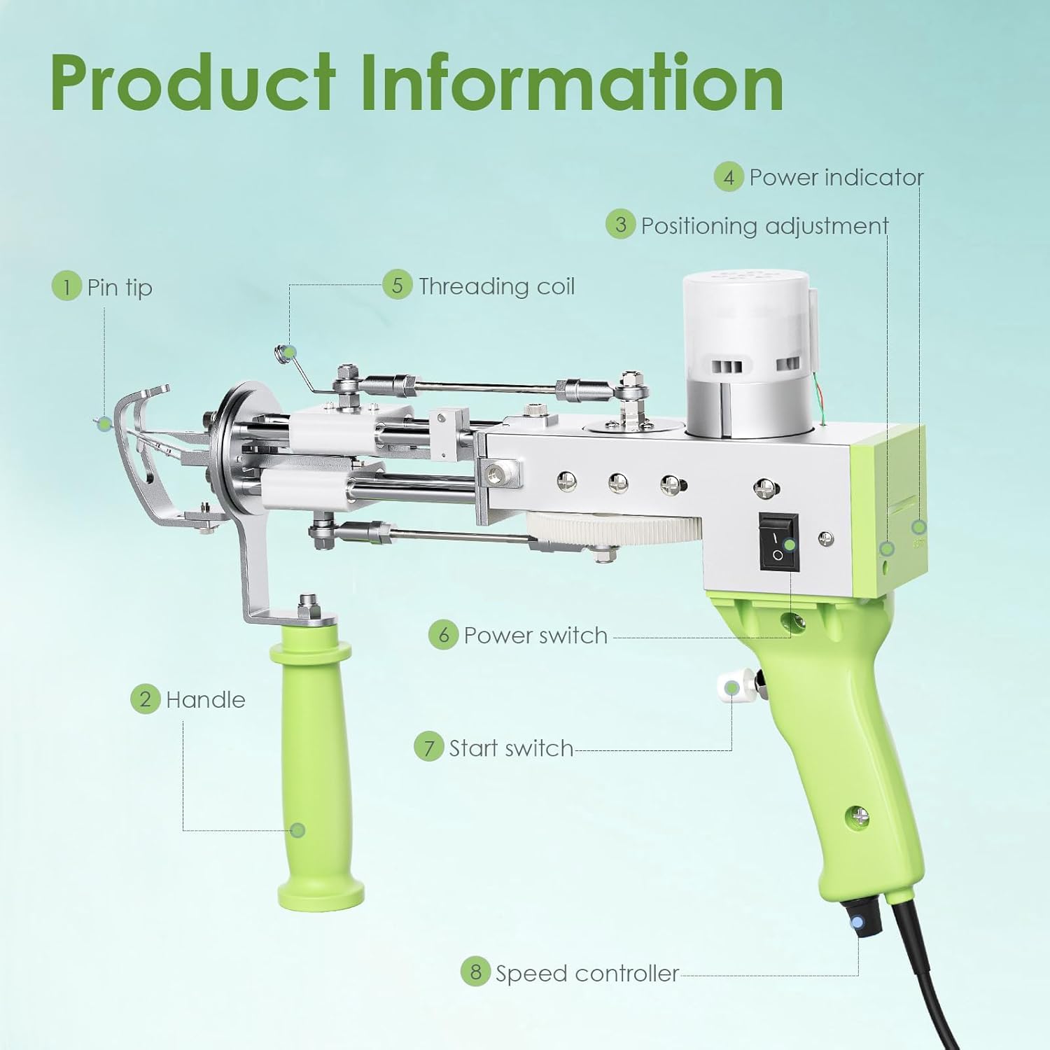 Tufting, Helangel Tufting Pistole, 2 in 1, 5-40 Schritte/S Tufting Gun, elektrisch, 7-21 mm, verstellbar, Strickmaschine, Teppiche für Weihnachten, Handwerk, Teppich, Kleidung