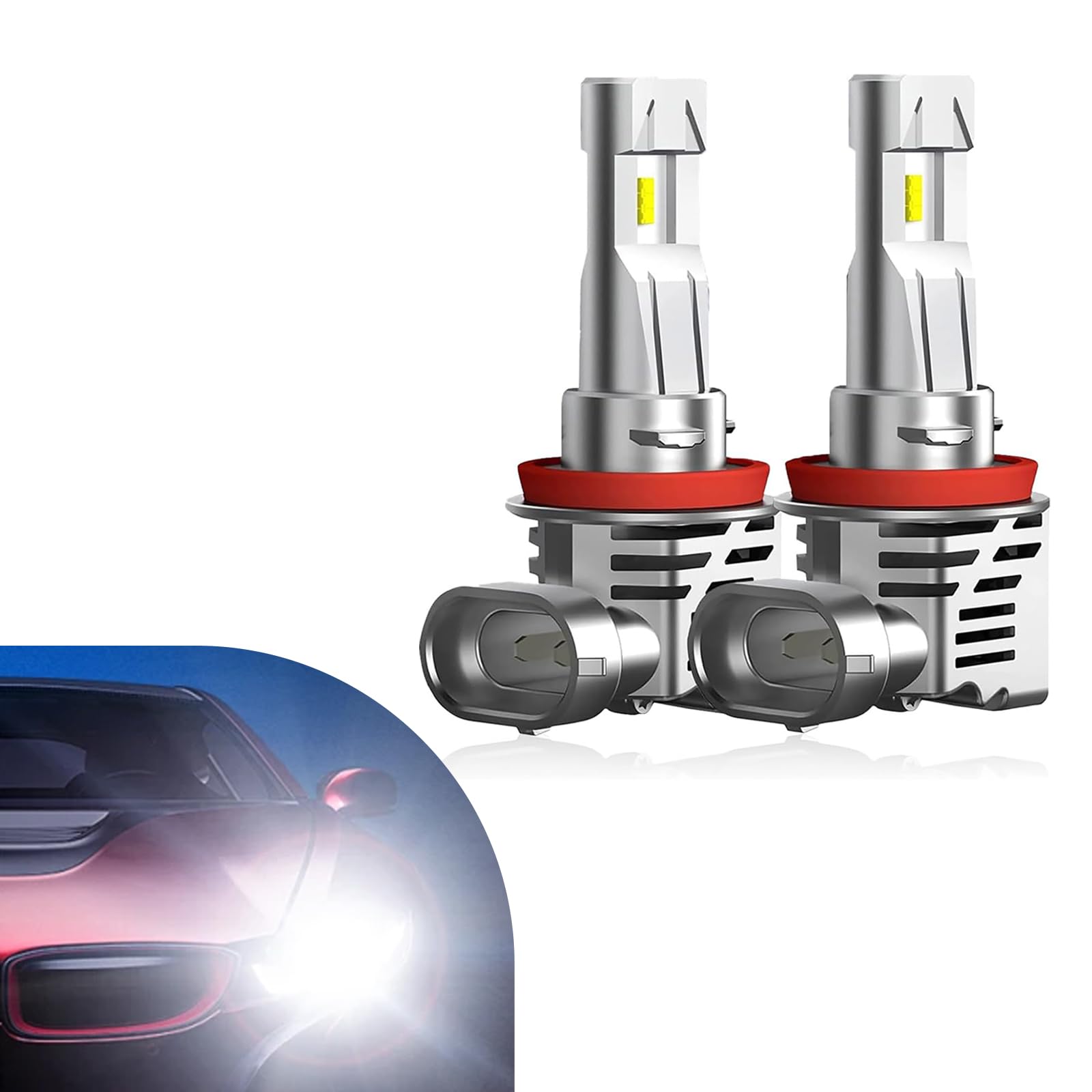 2 PCS Car H11/H8/H9 Fog Light Bulb, IP65 Waterproof Dustproof Integrated High-brightness Bulb, Alloy Heat Sink High-speed Cooling Fan 4800LM 6000K Bulb, Universal for Cars (White)